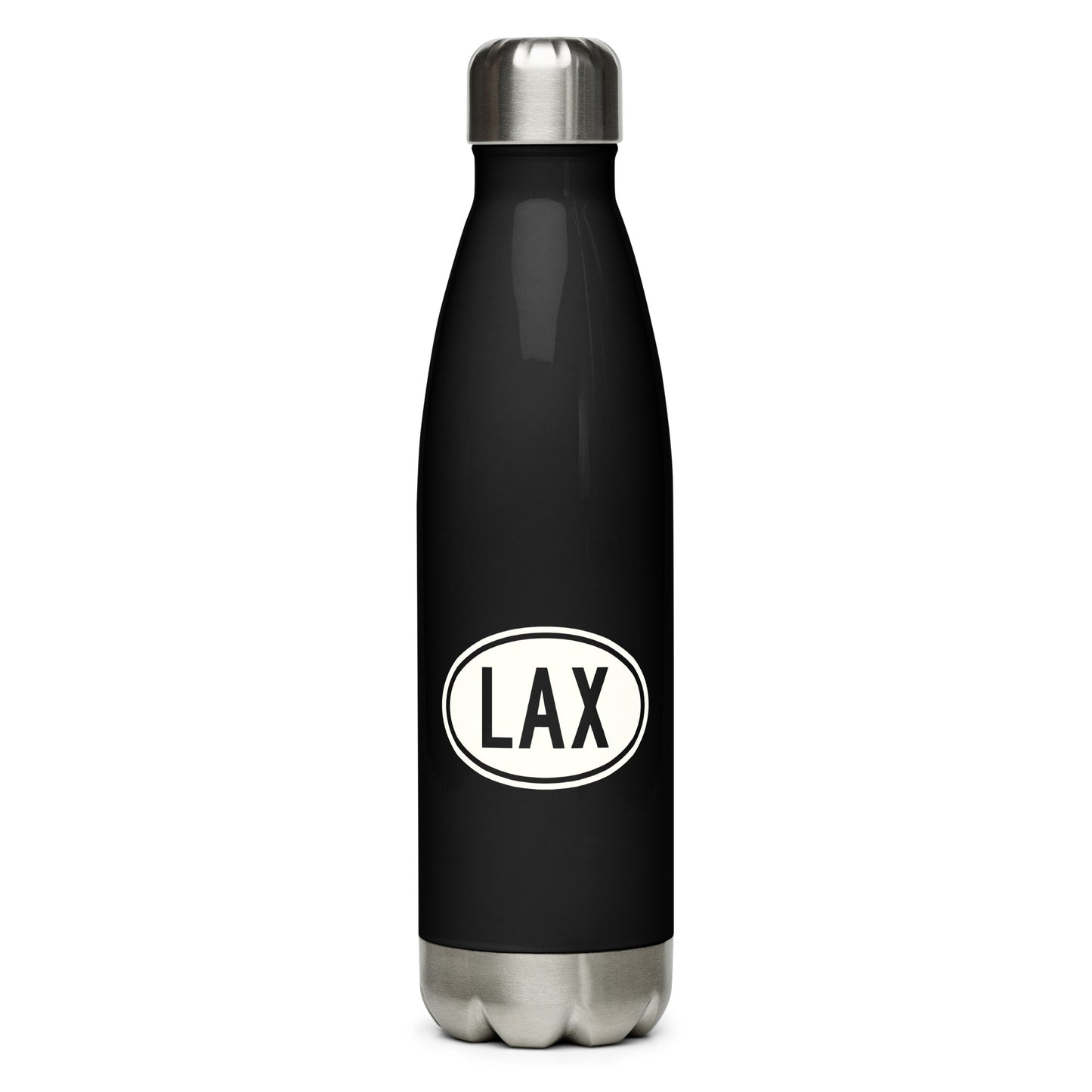 Unique Travel Gift Water Bottle - White Oval • LAX Los Angeles • YHM Designs - Image 01