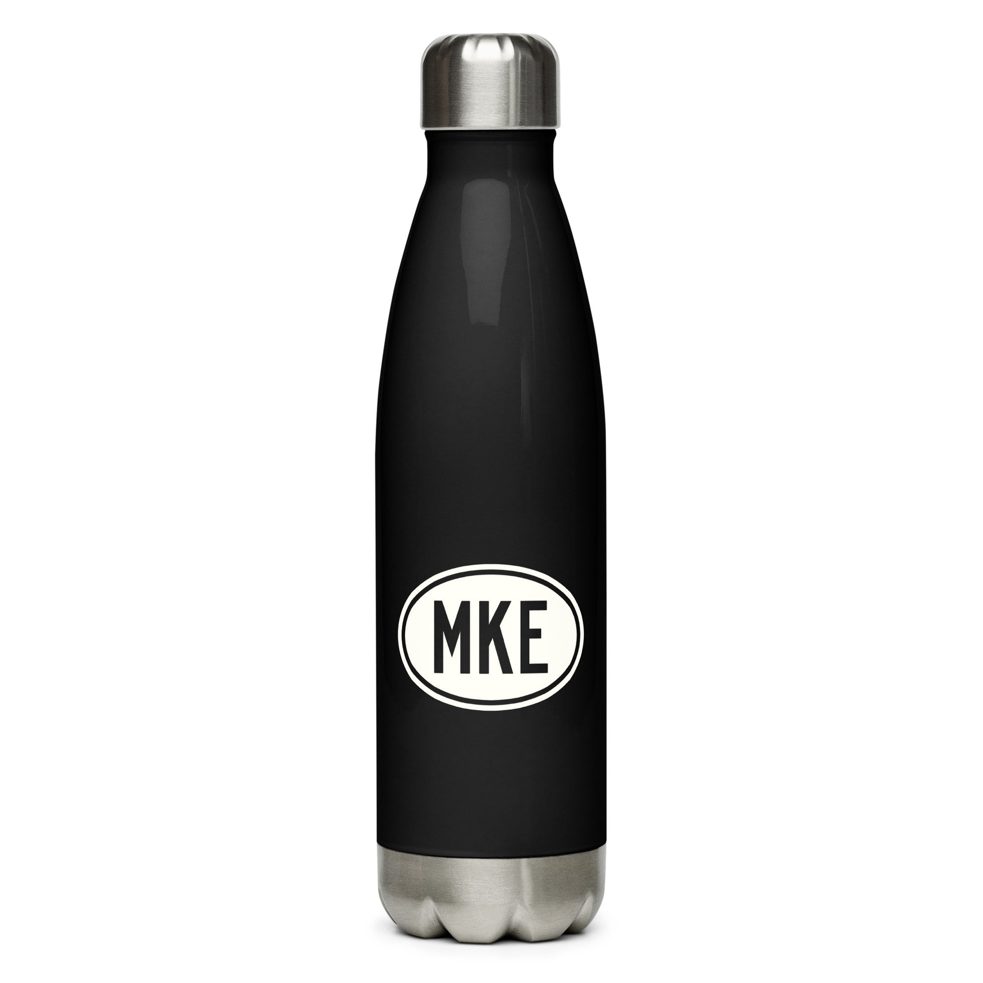 Unique Travel Gift Water Bottle - White Oval • MKE Milwaukee • YHM Designs - Image 01