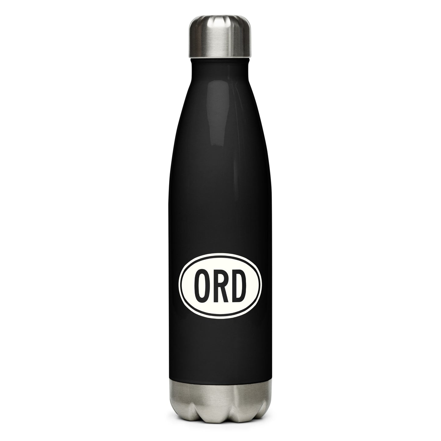 Unique Travel Gift Water Bottle - White Oval • ORD Chicago • YHM Designs - Image 01