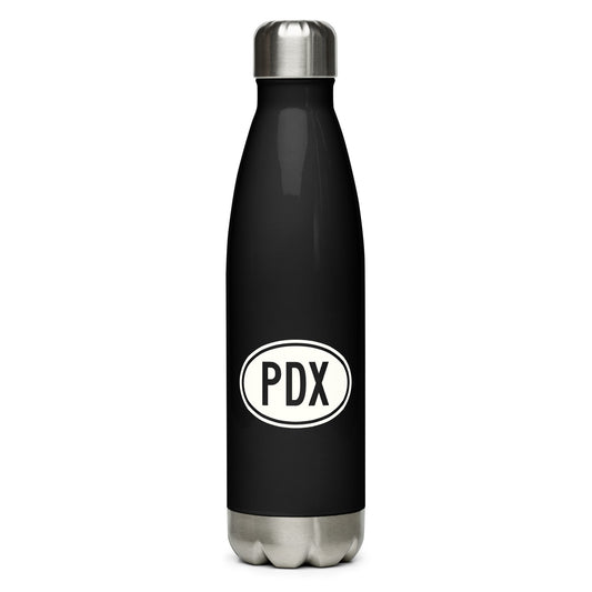 Unique Travel Gift Water Bottle - White Oval • PDX Portland • YHM Designs - Image 01