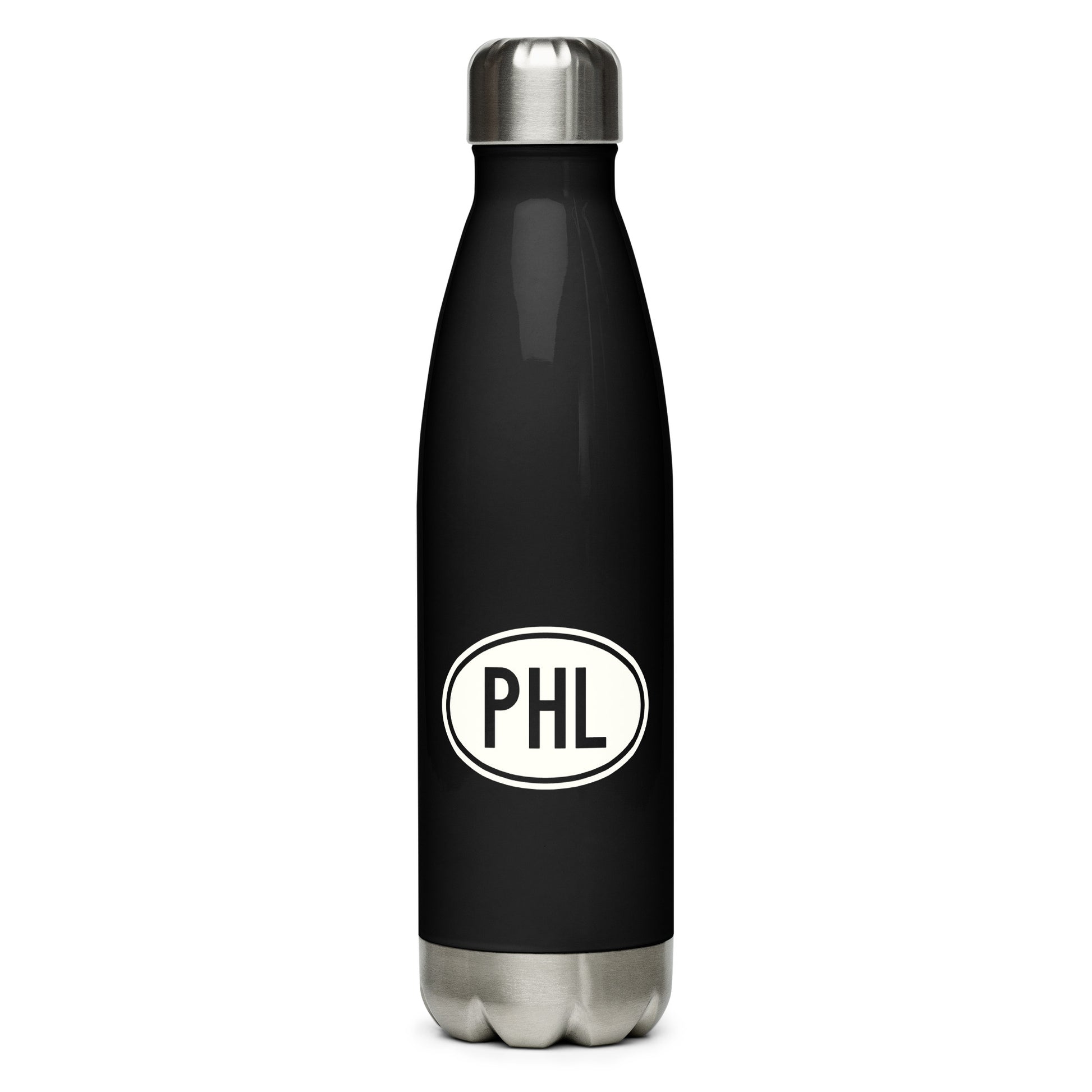 Unique Travel Gift Water Bottle - White Oval • PHL Philadelphia • YHM Designs - Image 01