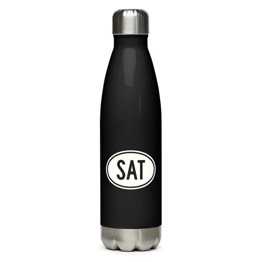 Unique Travel Gift Water Bottle - White Oval • SAT San Antonio • YHM Designs - Image 01
