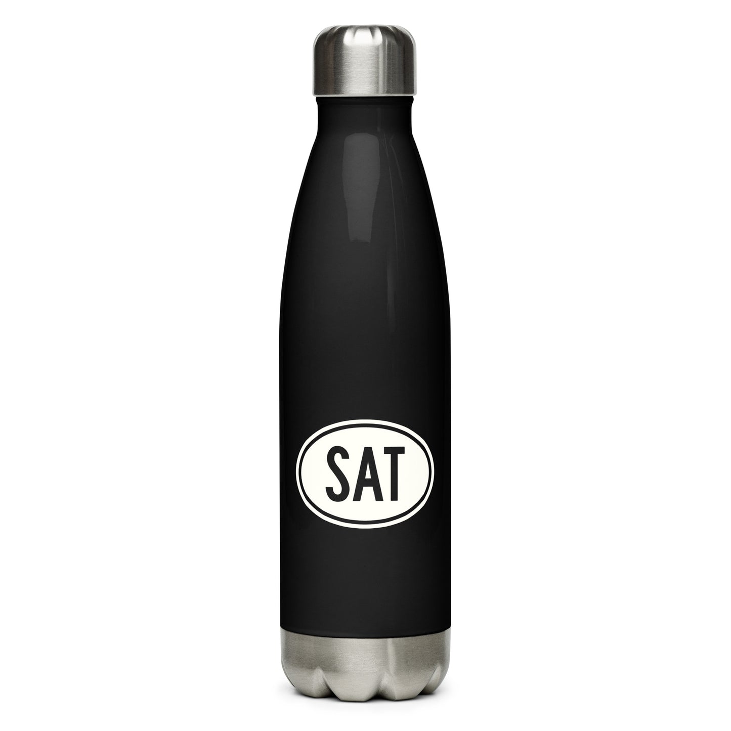 Unique Travel Gift Water Bottle - White Oval • SAT San Antonio Souvenir • YHM Designs - Image 01
