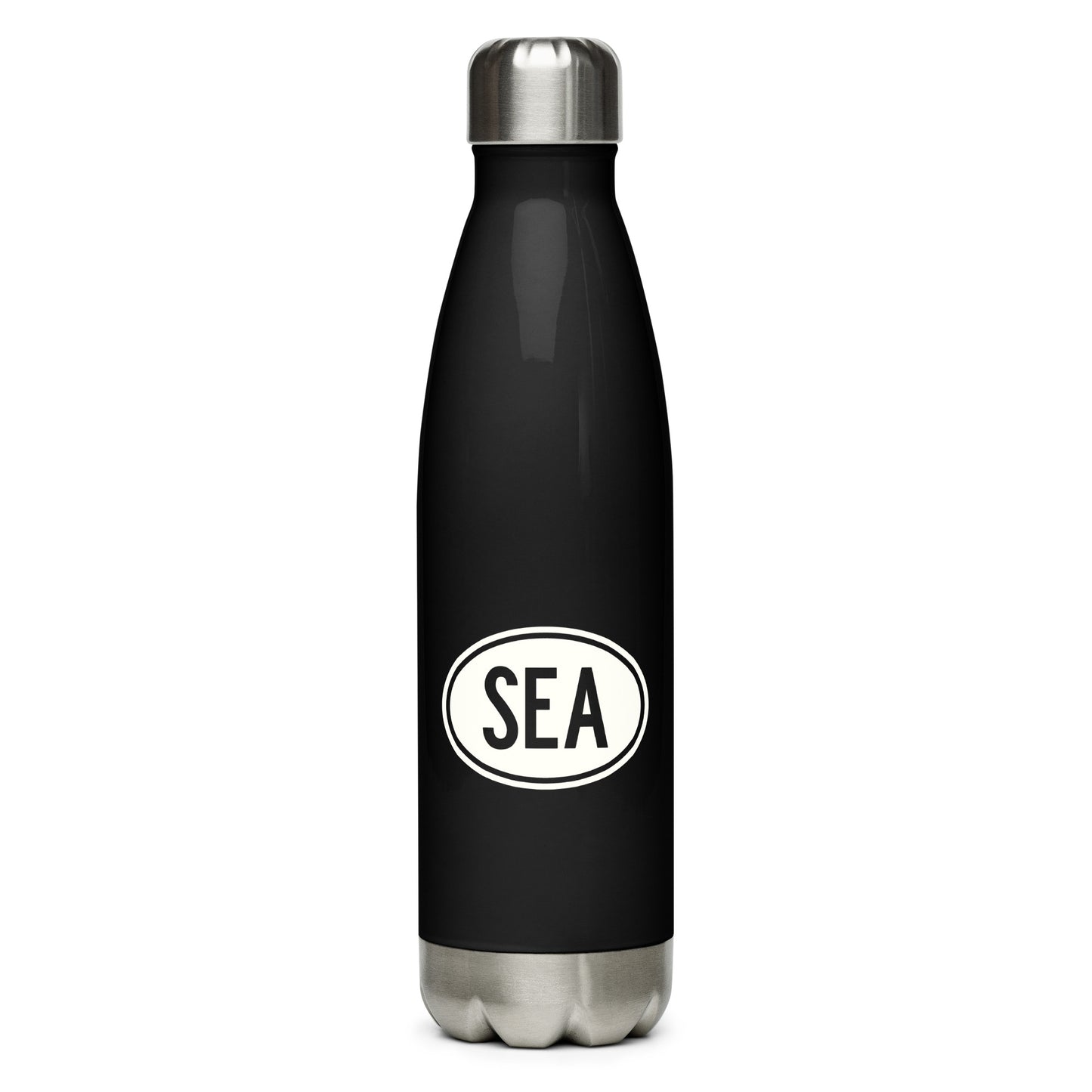 Unique Travel Gift Water Bottle - White Oval • SEA Seattle • YHM Designs - Image 01