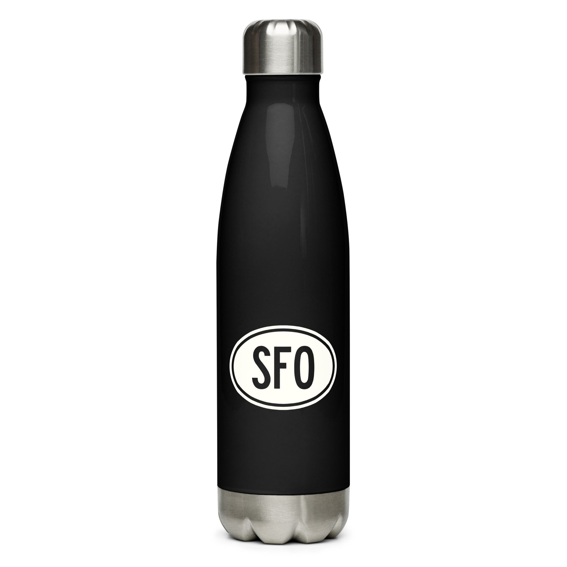Unique Travel Gift Water Bottle - White Oval • SFO San Francisco • YHM Designs - Image 01