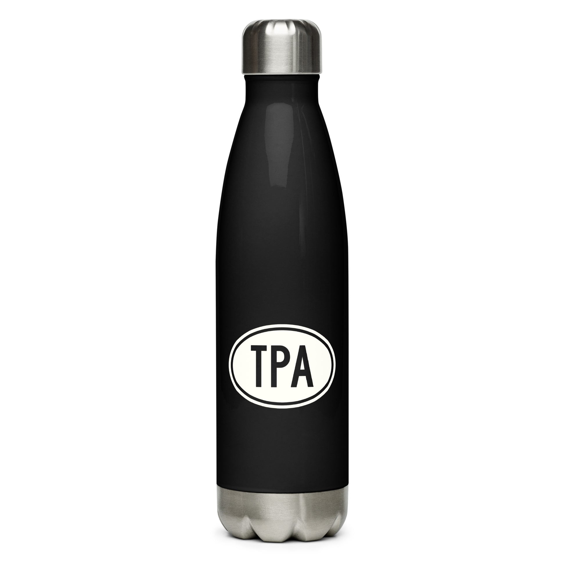 Unique Travel Gift Water Bottle - White Oval • TPA Tampa • YHM Designs - Image 01