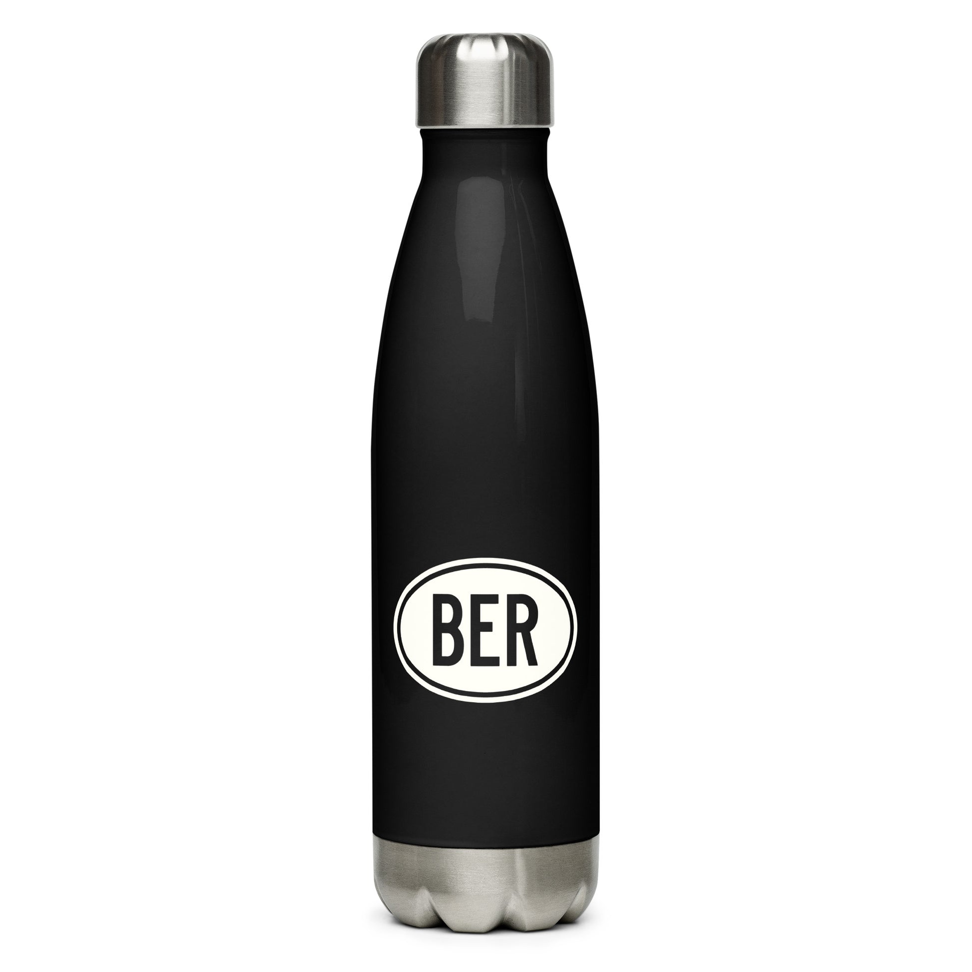 Unique Travel Gift Water Bottle - White Oval • BER Berlin • YHM Designs - Image 01