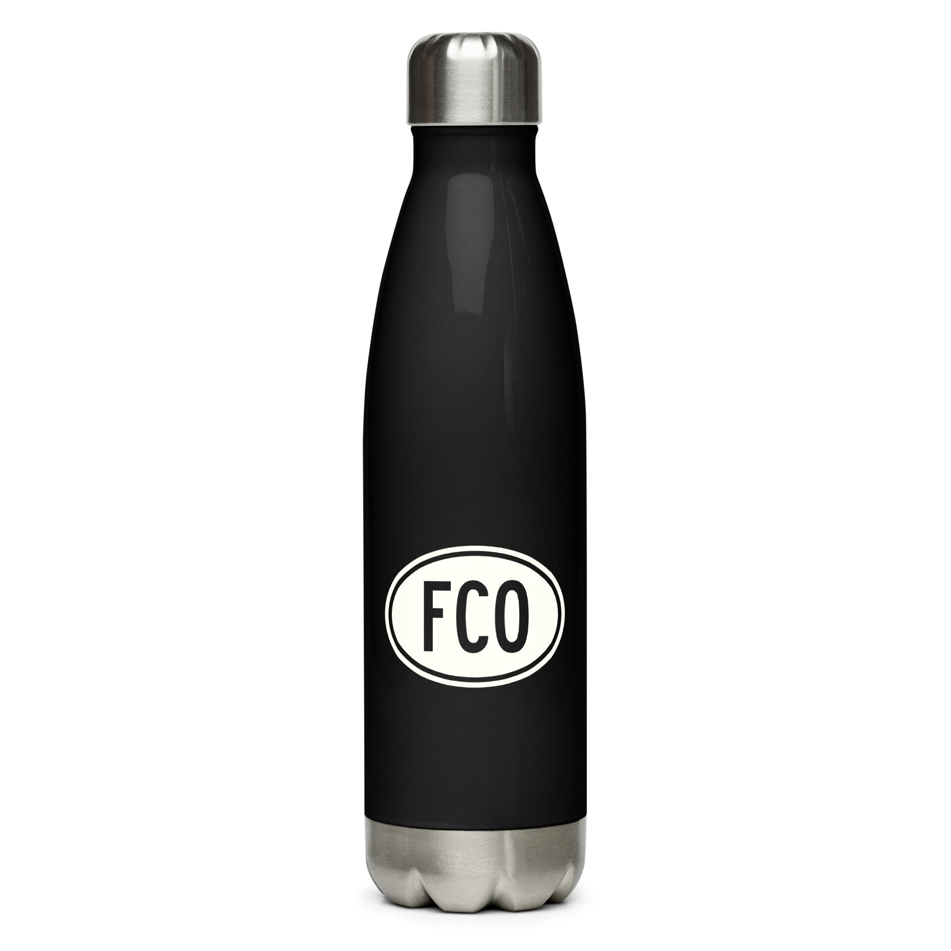 Unique Travel Gift Water Bottle - White Oval • FCO Rome • YHM Designs - Image 01