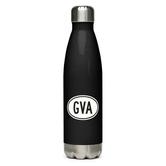 Unique Travel Gift Water Bottle - White Oval • GVA Geneva • YHM Designs - Image 01