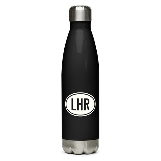 Unique Travel Gift Water Bottle - White Oval • LHR London • YHM Designs - Image 01