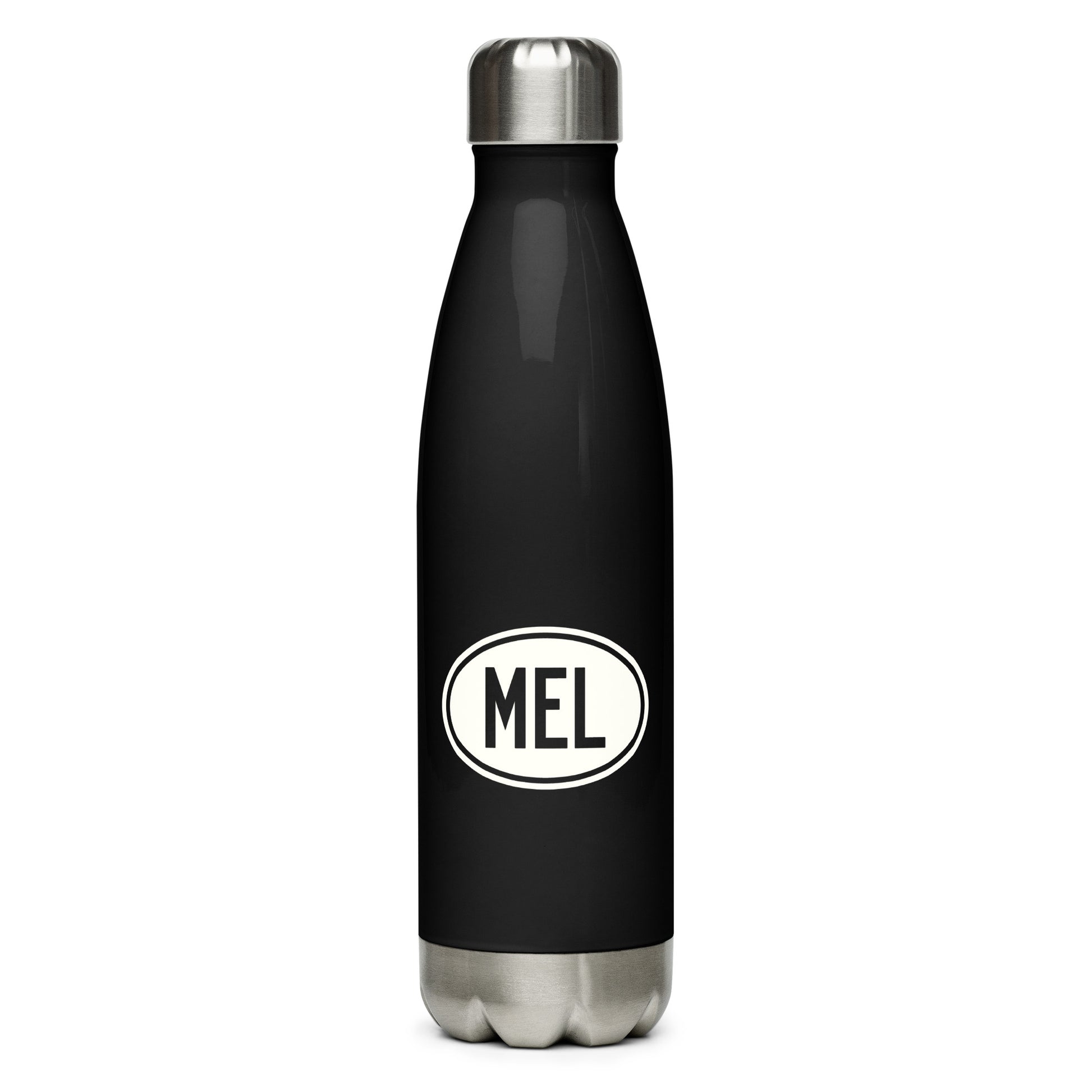 Unique Travel Gift Water Bottle - White Oval • MEL Melbourne Souvenir • YHM Designs - Image 01