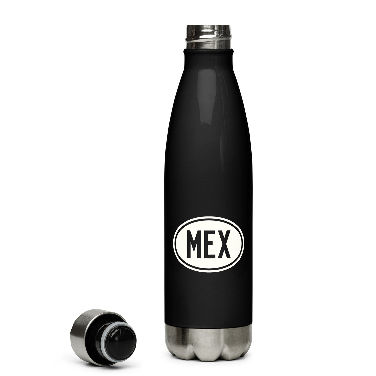 MEX Mexico City Water Bottle • Black with Oval Car Sticker Design • YHM Designs - Image 04