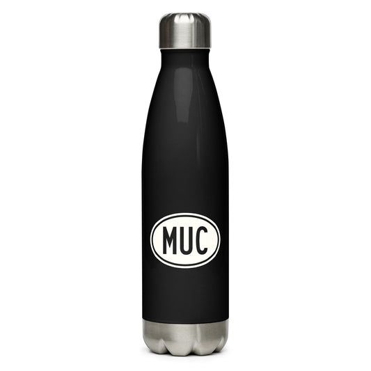 Unique Travel Gift Water Bottle - White Oval • MUC Munich • YHM Designs - Image 01