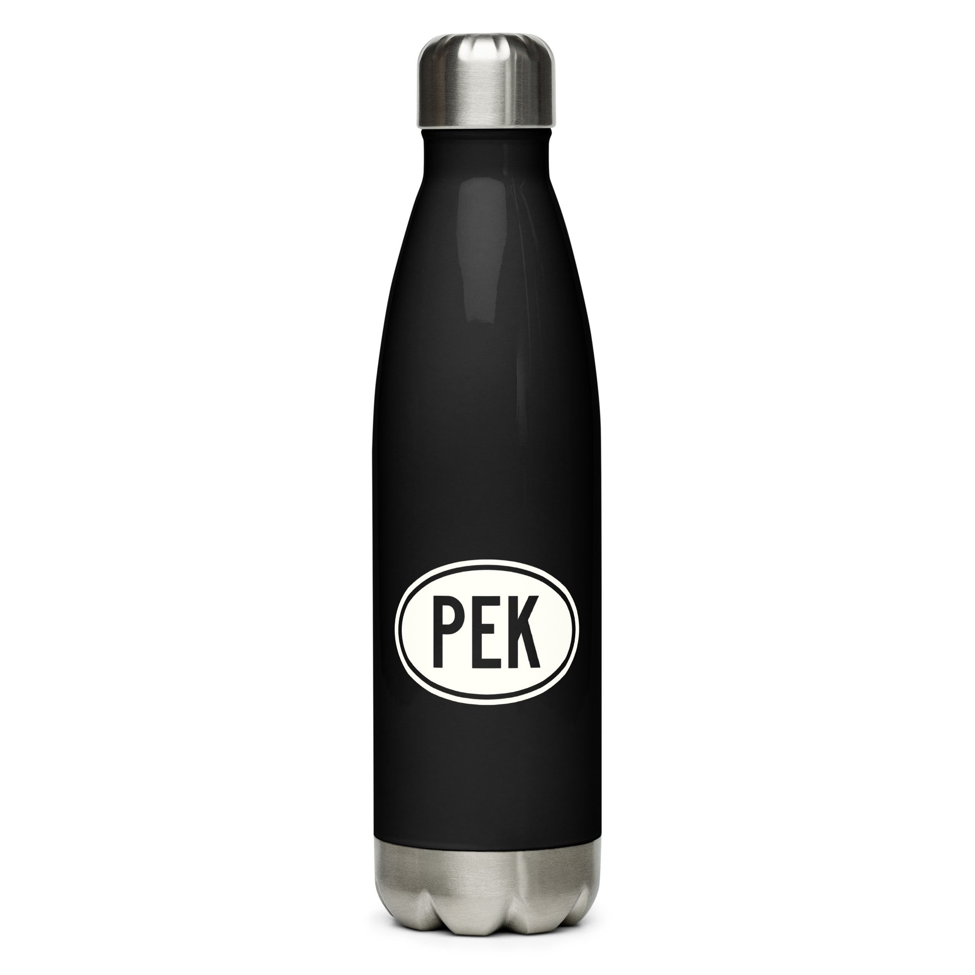 Unique Travel Gift Water Bottle - White Oval • PEK Beijing • YHM Designs - Image 01