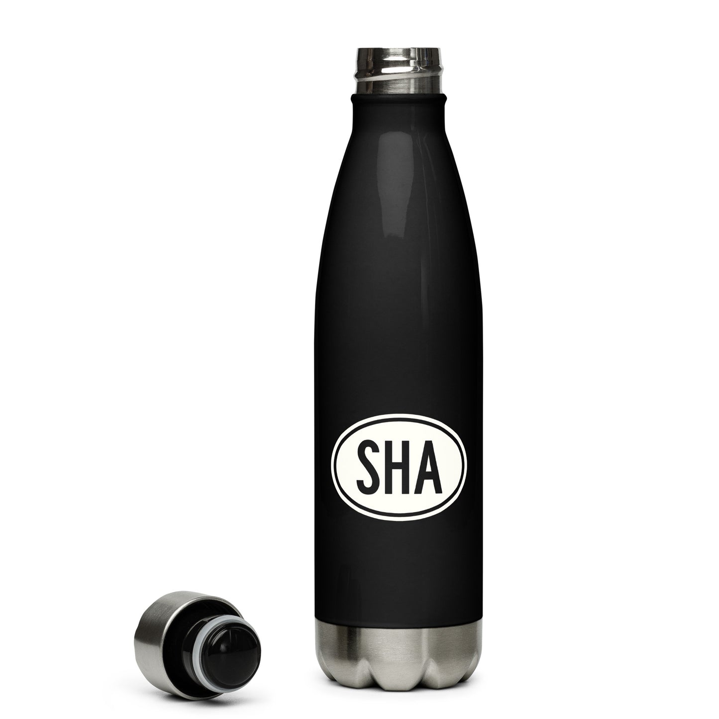 SHA Shanghai Water Bottle • Black with Oval Car Sticker Design • YHM Designs - Image 04