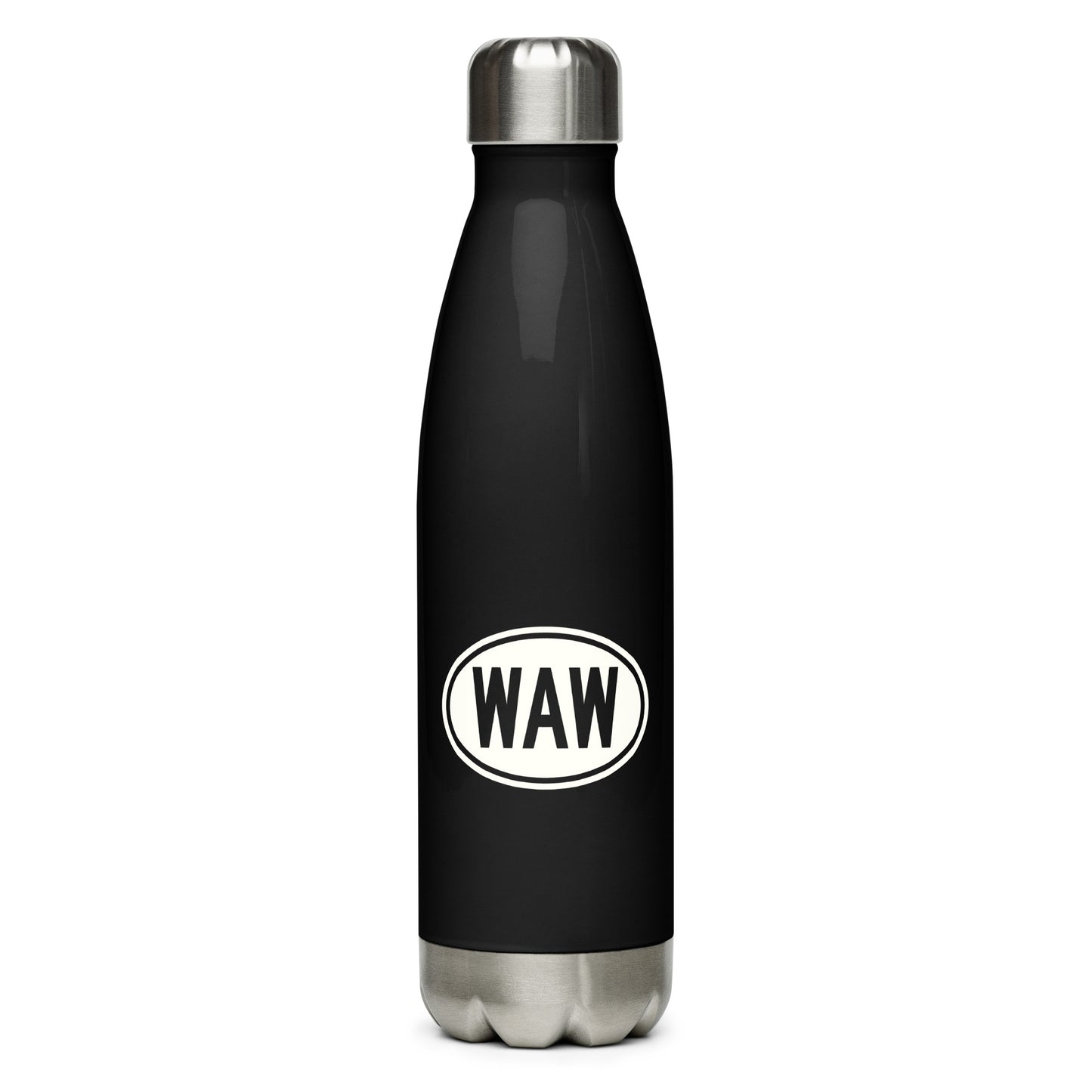 Unique Travel Gift Water Bottle - White Oval • WAW Warsaw Souvenir • YHM Designs - Image 01