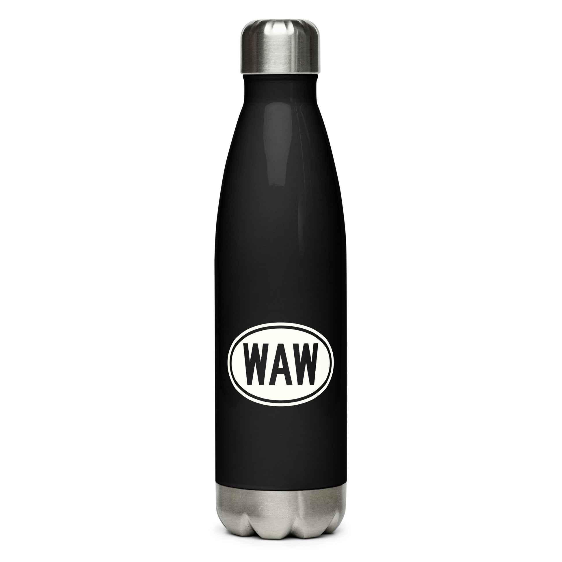 Unique Travel Gift Water Bottle - White Oval • WAW Warsaw • YHM Designs - Image 01
