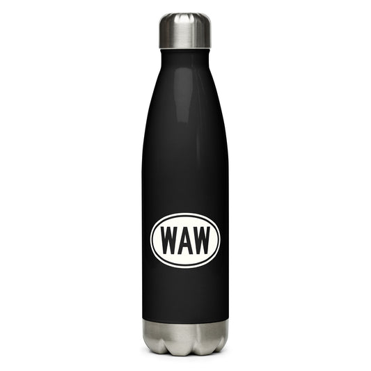 Unique Travel Gift Water Bottle - White Oval • WAW Warsaw Souvenir • YHM Designs - Image 01