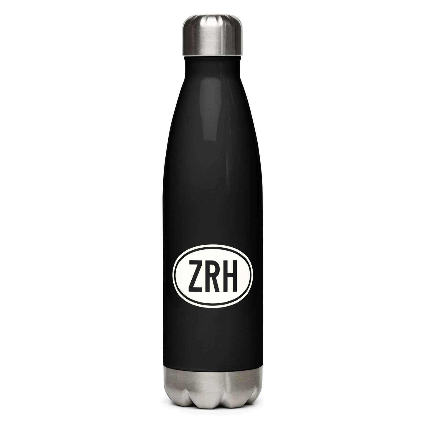 Unique Travel Gift Water Bottle - White Oval • ZRH Zurich • YHM Designs - Image 01