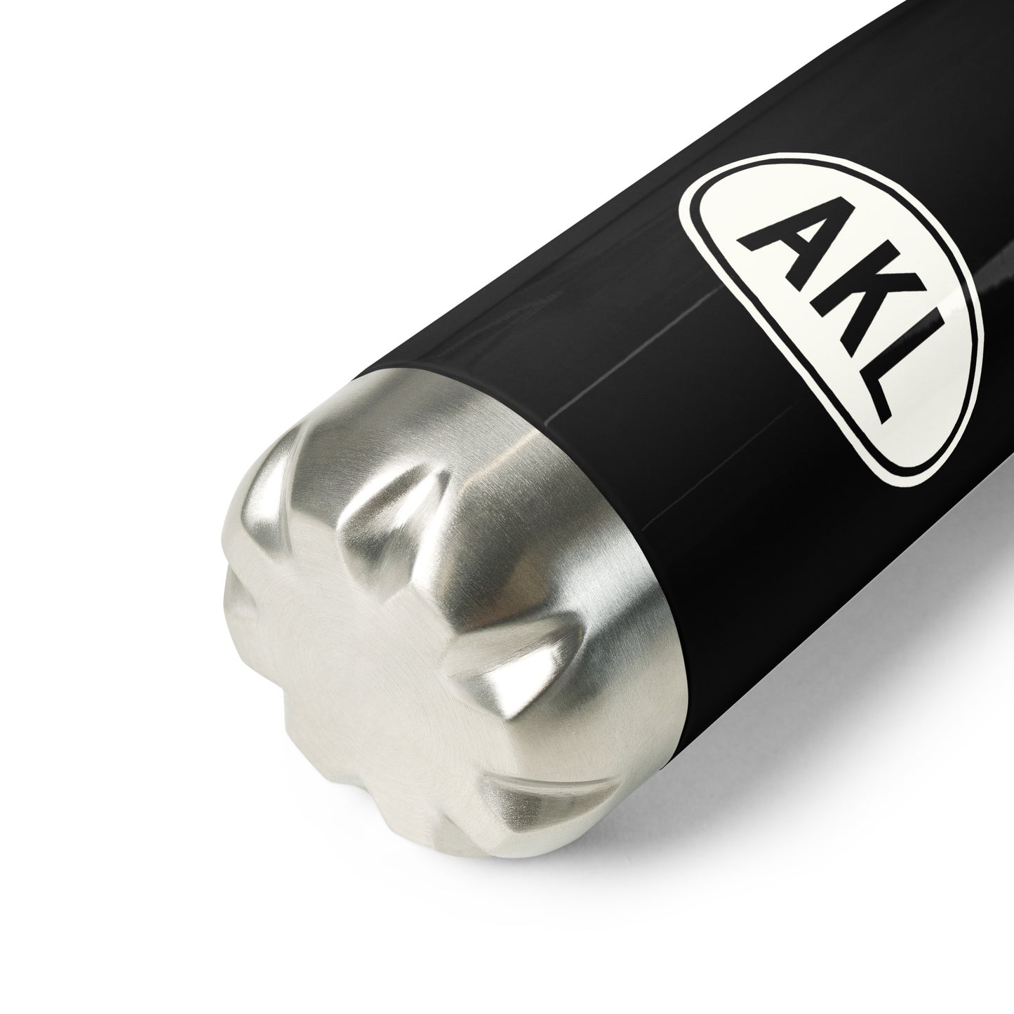 AKL Auckland Water Bottle • Black with Oval Car Sticker Design • YHM Designs - Image 03