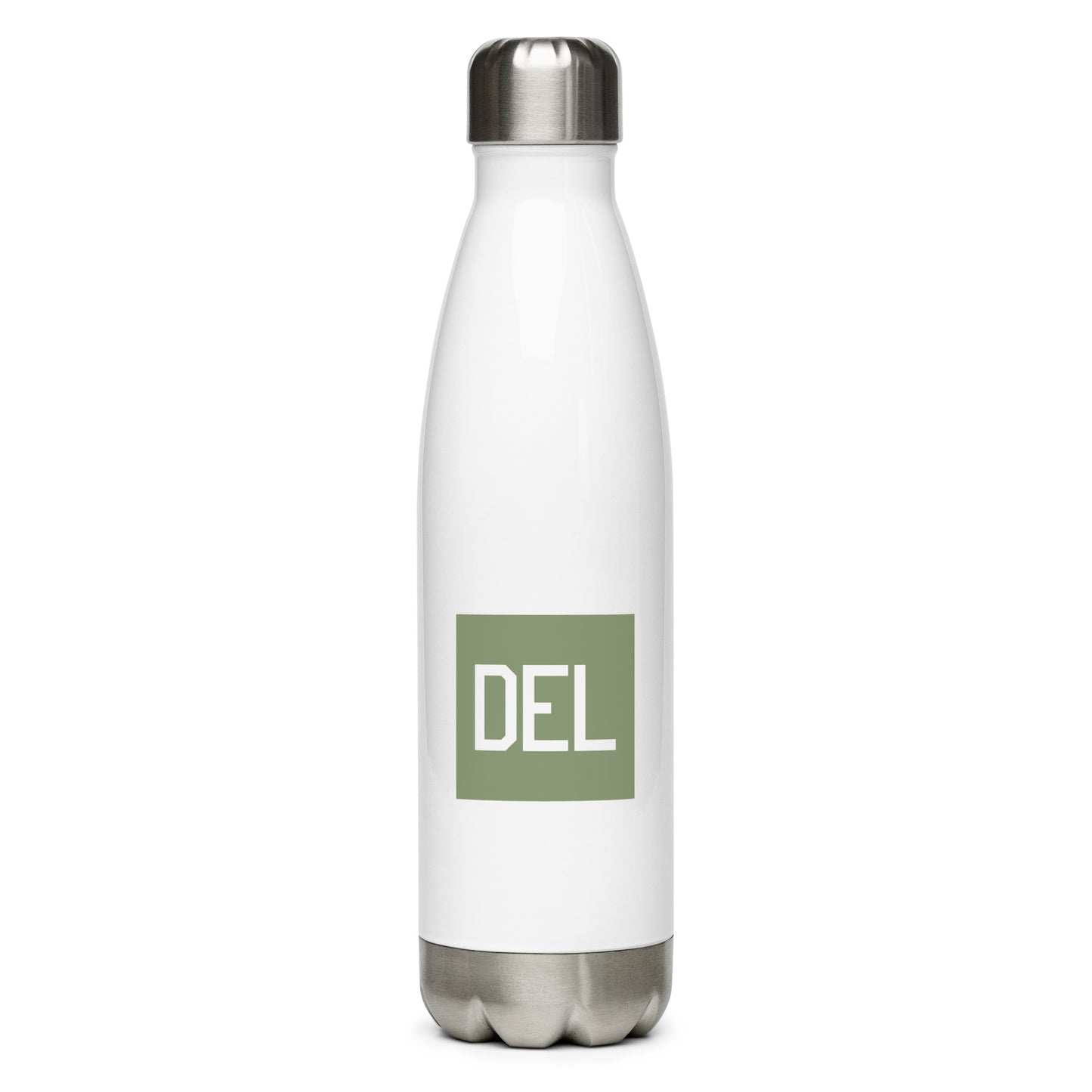 DEL Delhi Water Bottle • Air Force Lettering in Camouflage Green • YHM Designs - Image 01