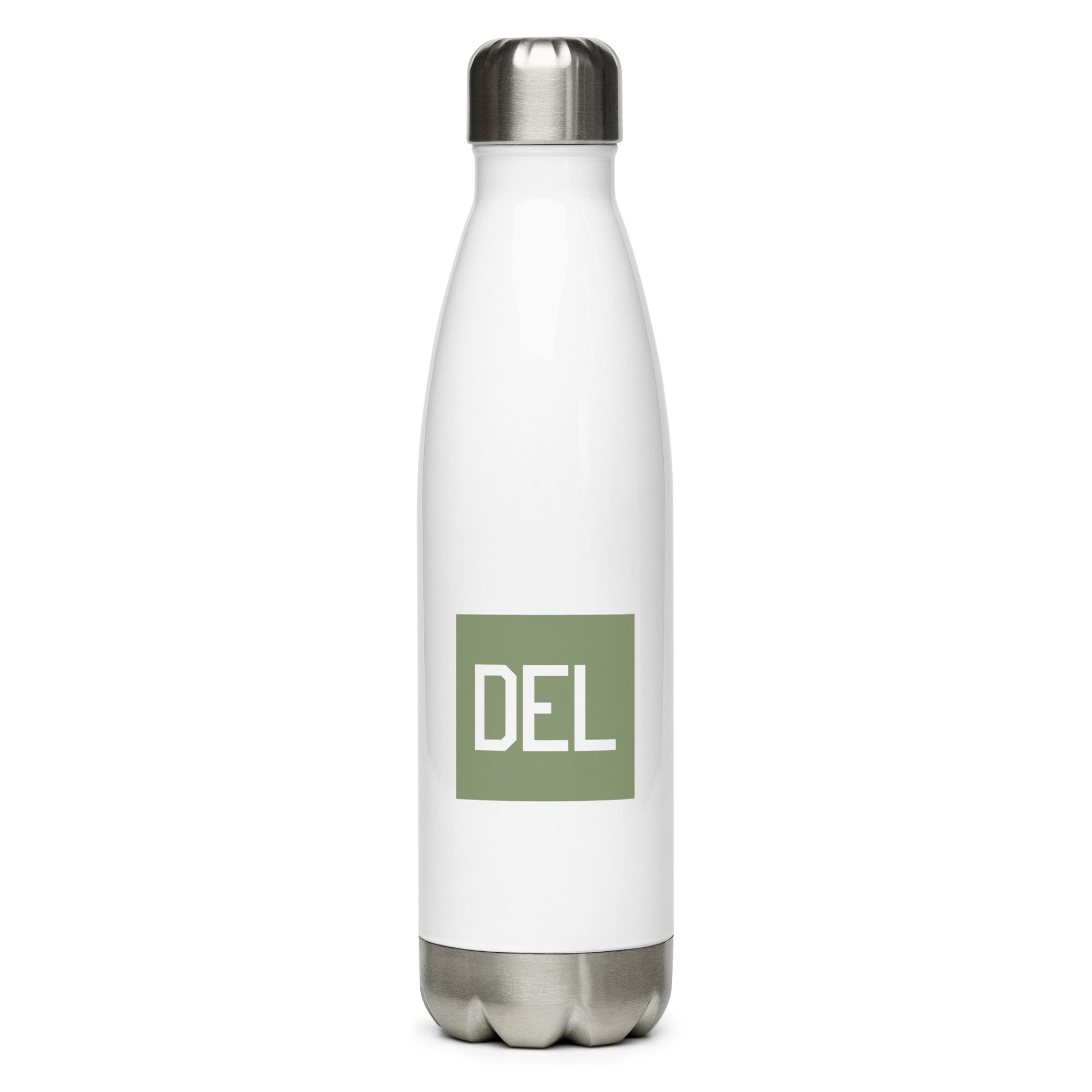 DEL Delhi Water Bottle • Air Force Lettering in Camouflage Green • YHM Designs - Image 01