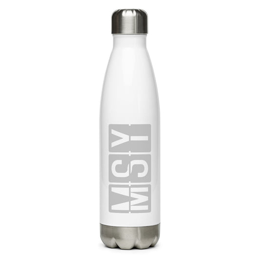Aviation Avgeek Water Bottle - Grey • MSY New Orleans • YHM Designs - Image 01
