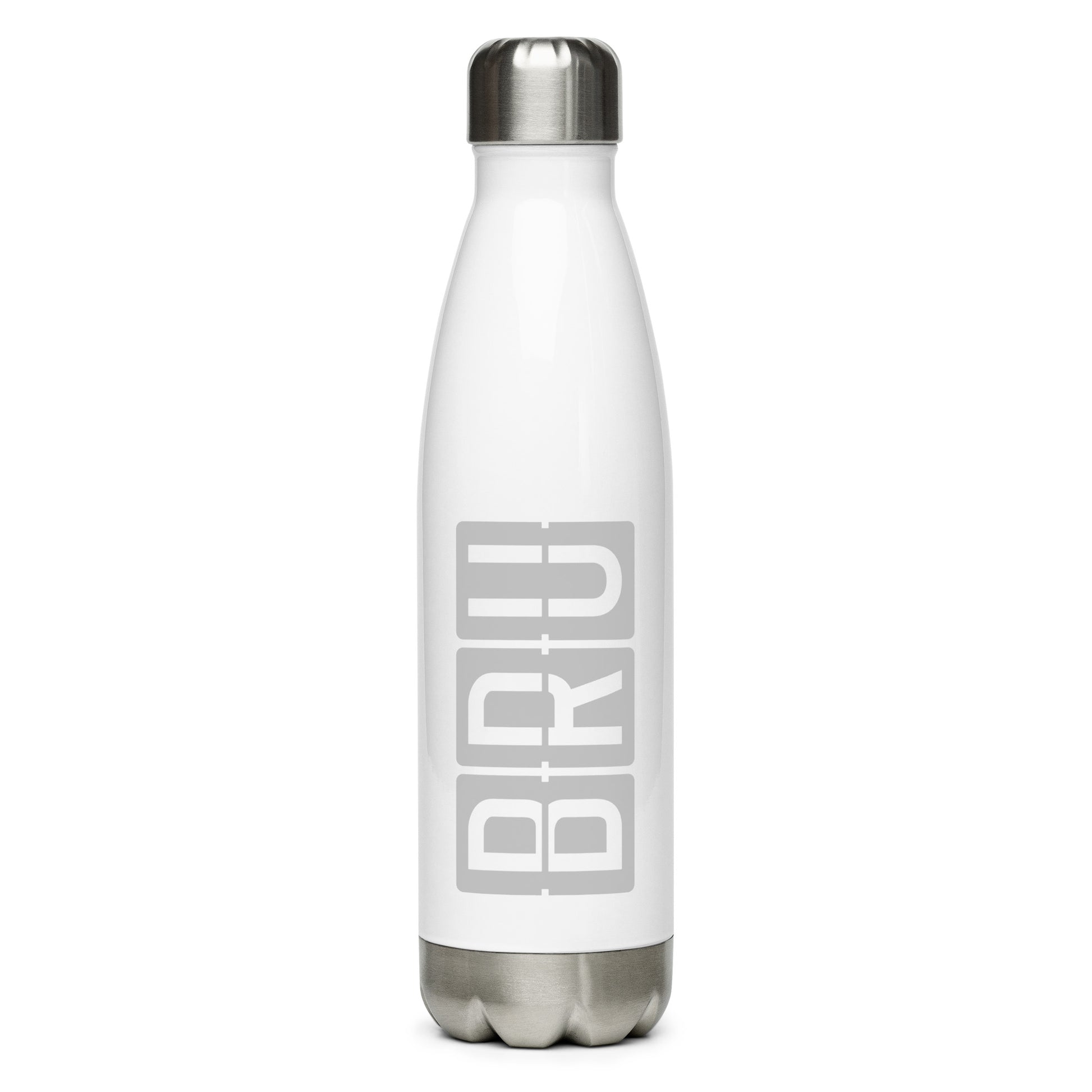 BRU Brussels Water Bottle • Split-Flap Display Lettering in Grey • YHM Designs - Image 01