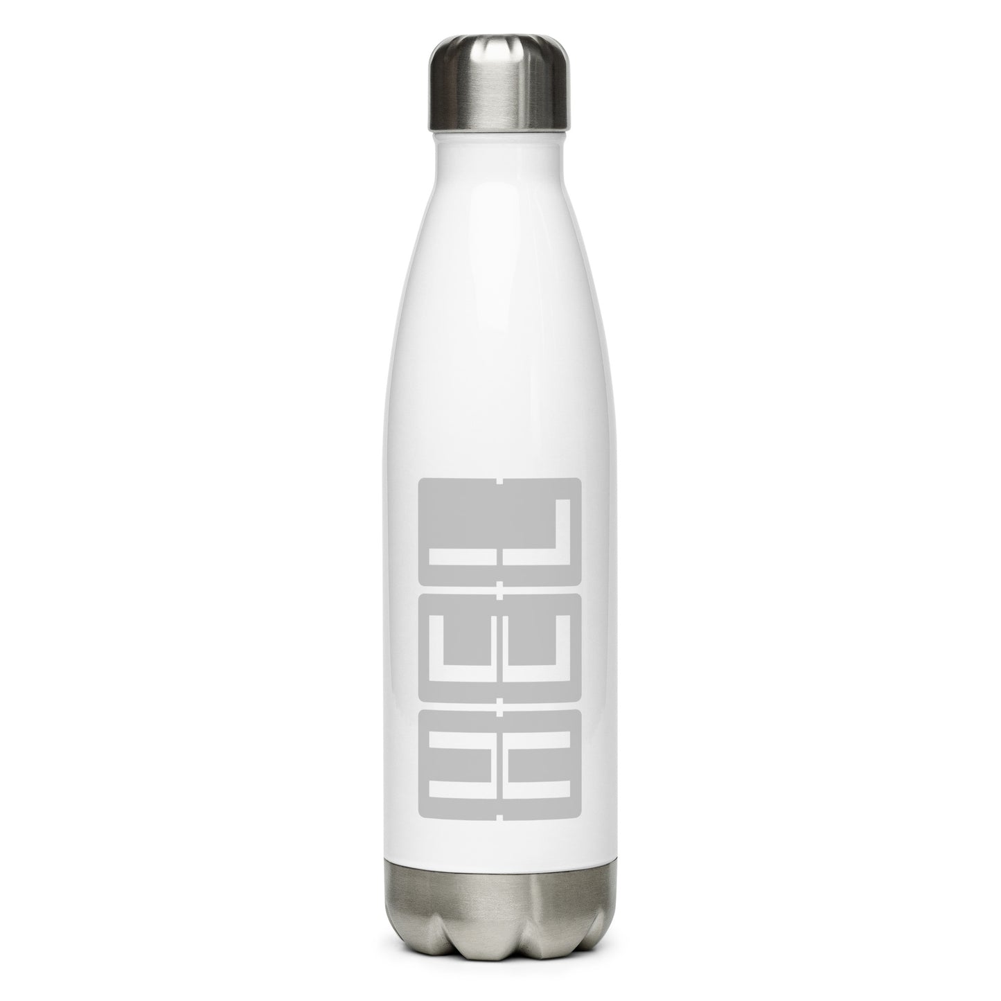 HEL Helsinki Water Bottle • Split-Flap Display Lettering in Grey • YHM Designs - Image 01