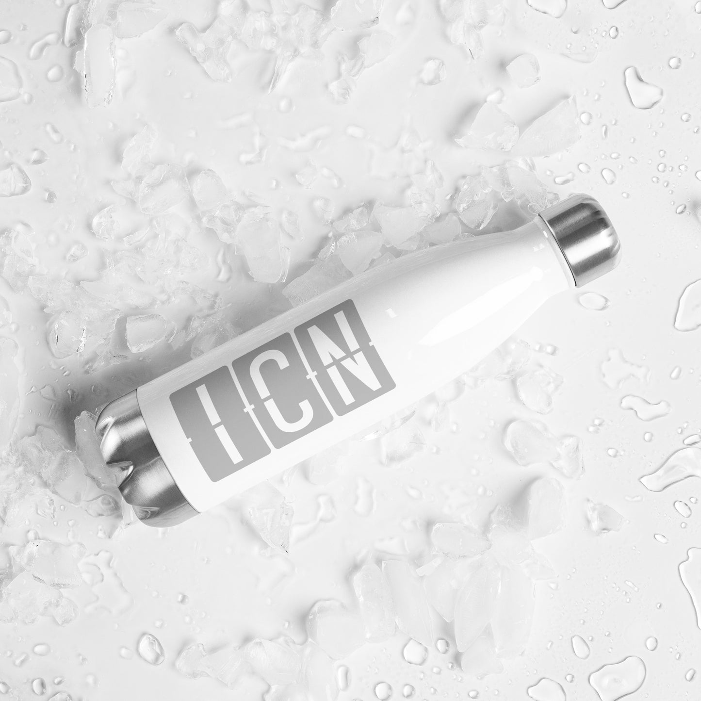 ICN Seoul Water Bottle • Split-Flap Display Lettering in Grey • YHM Designs - Image 05
