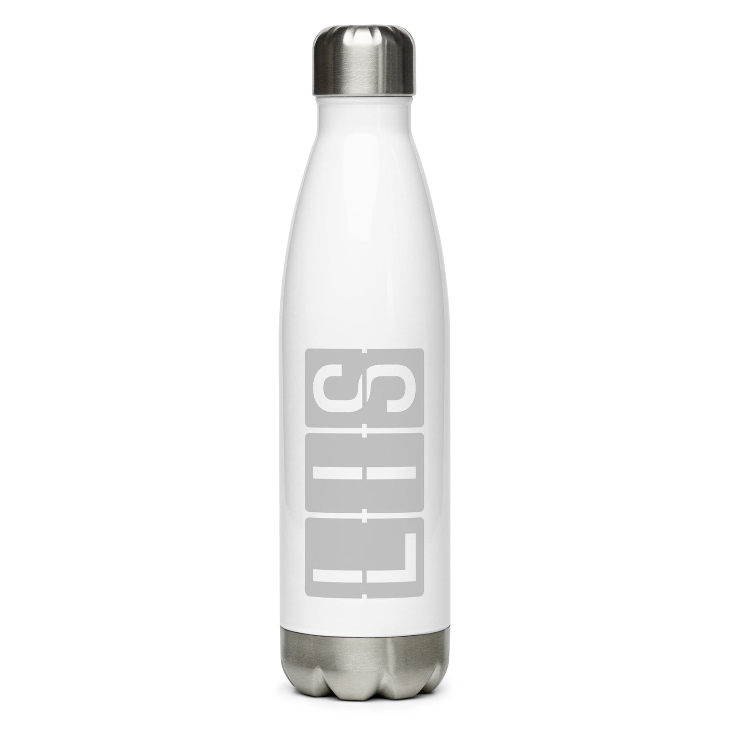 LIS Lisbon Water Bottle • Split-Flap Display Lettering in Grey • YHM Designs - Image 01