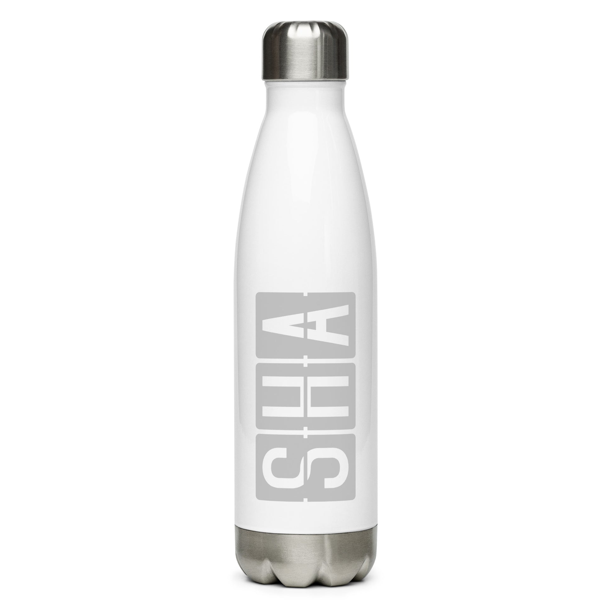 SHA Shanghai Water Bottle • Split-Flap Display Lettering in Grey • YHM Designs - Image 01