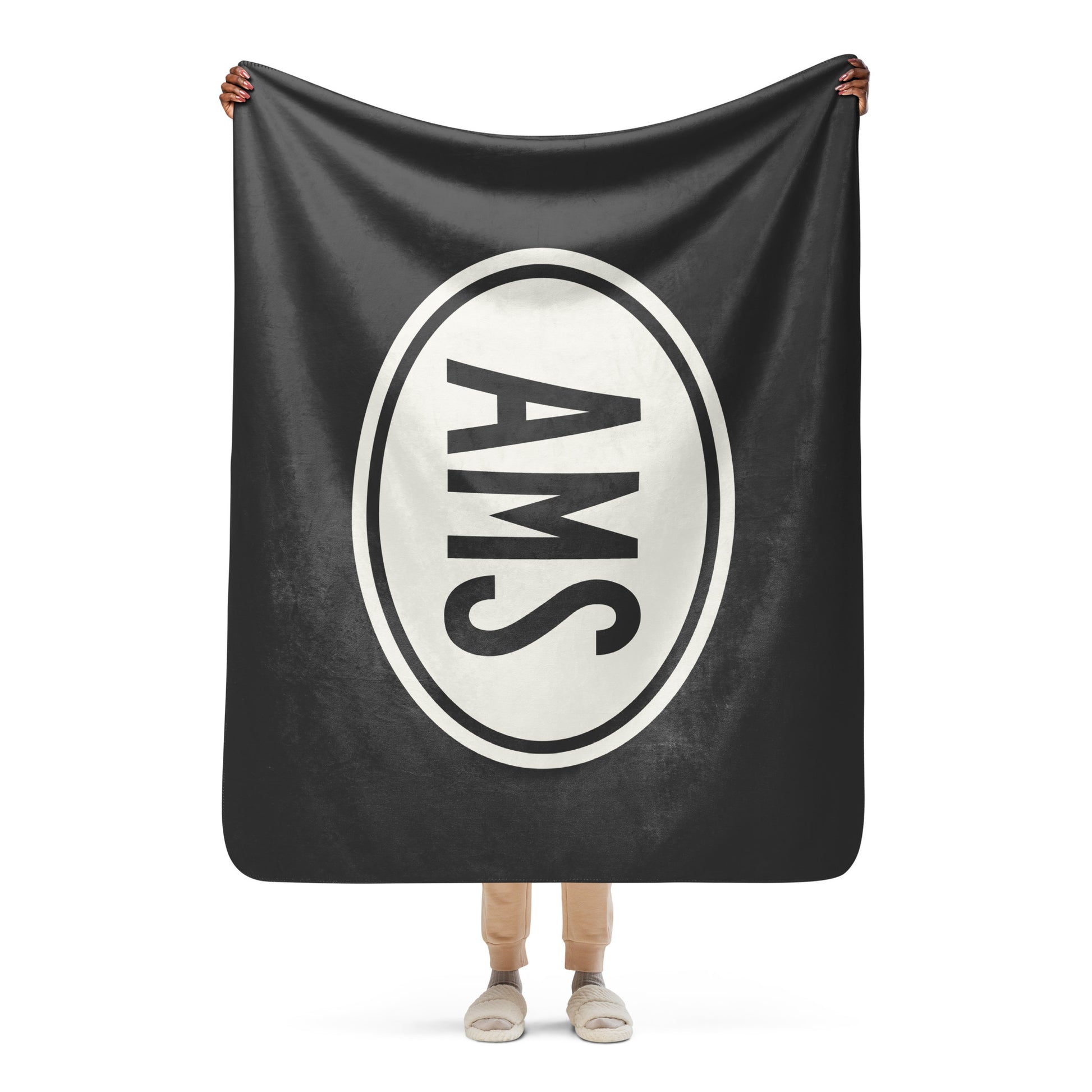 Unique Travel Gift Sherpa Blanket - White Oval • AMS Amsterdam Souvenir • YHM Designs - Image 04