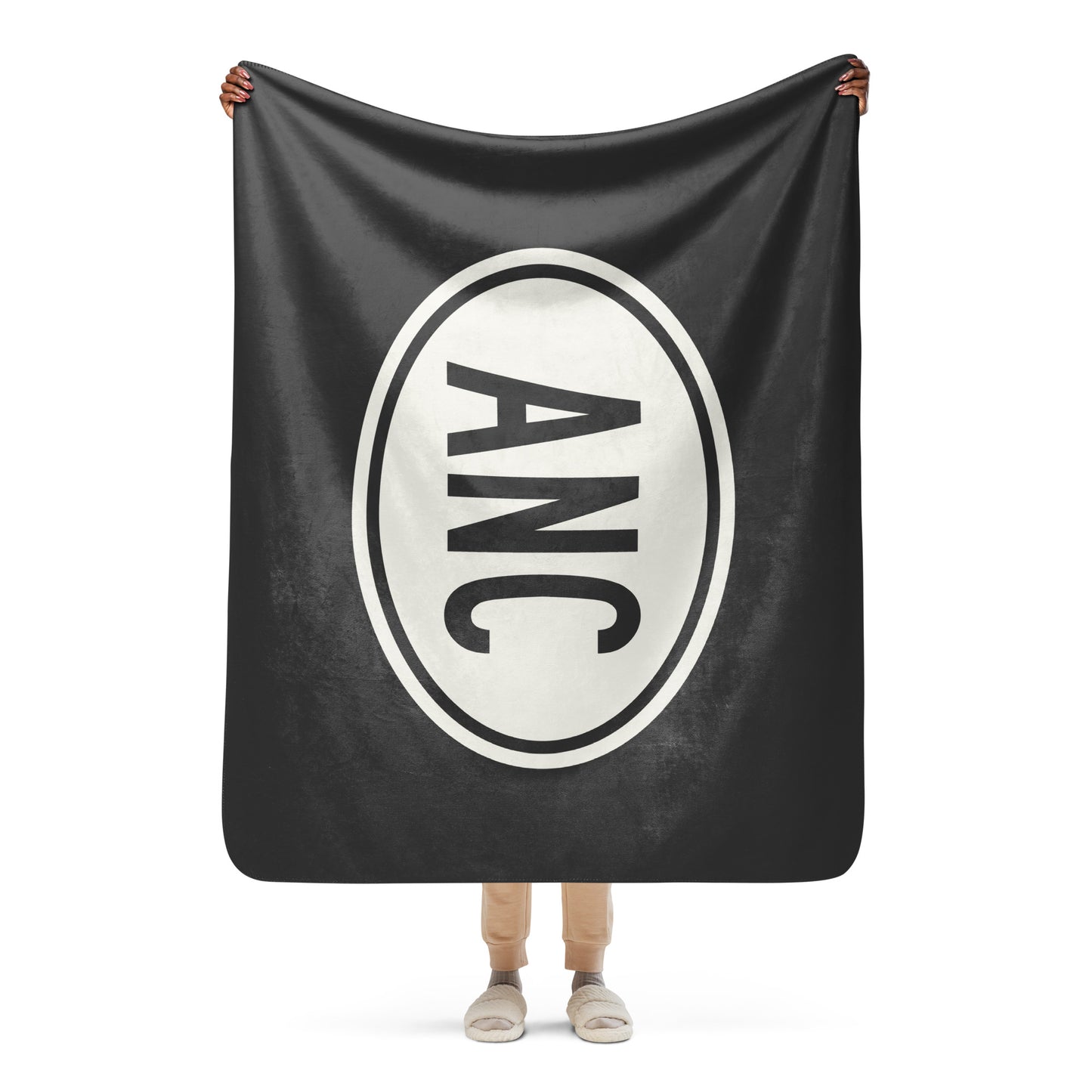 Unique Travel Gift Sherpa Blanket - White Oval • ANC Anchorage Souvenir • YHM Designs - Image 04