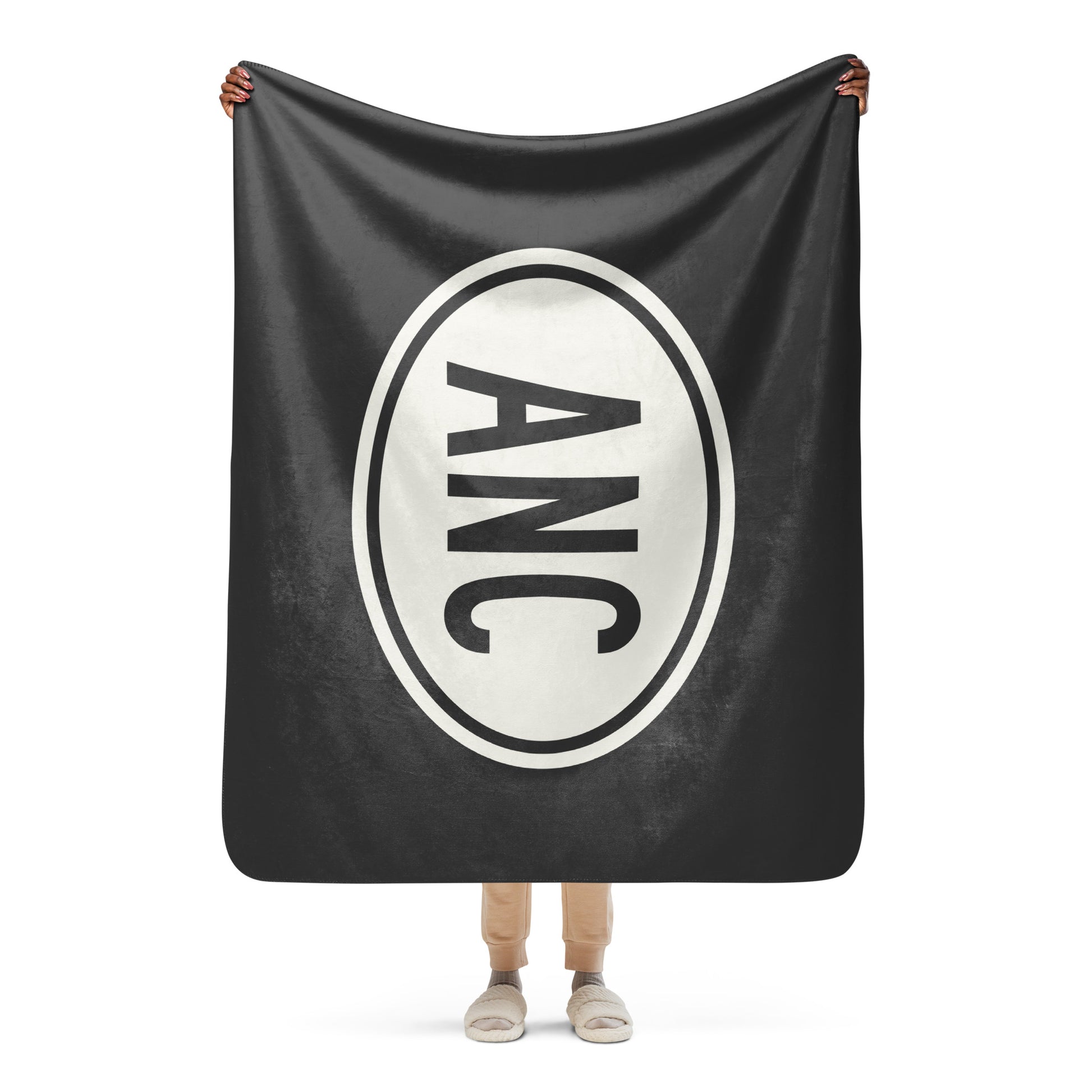 Unique Travel Gift Sherpa Blanket - White Oval • ANC Anchorage Souvenir • YHM Designs - Image 04