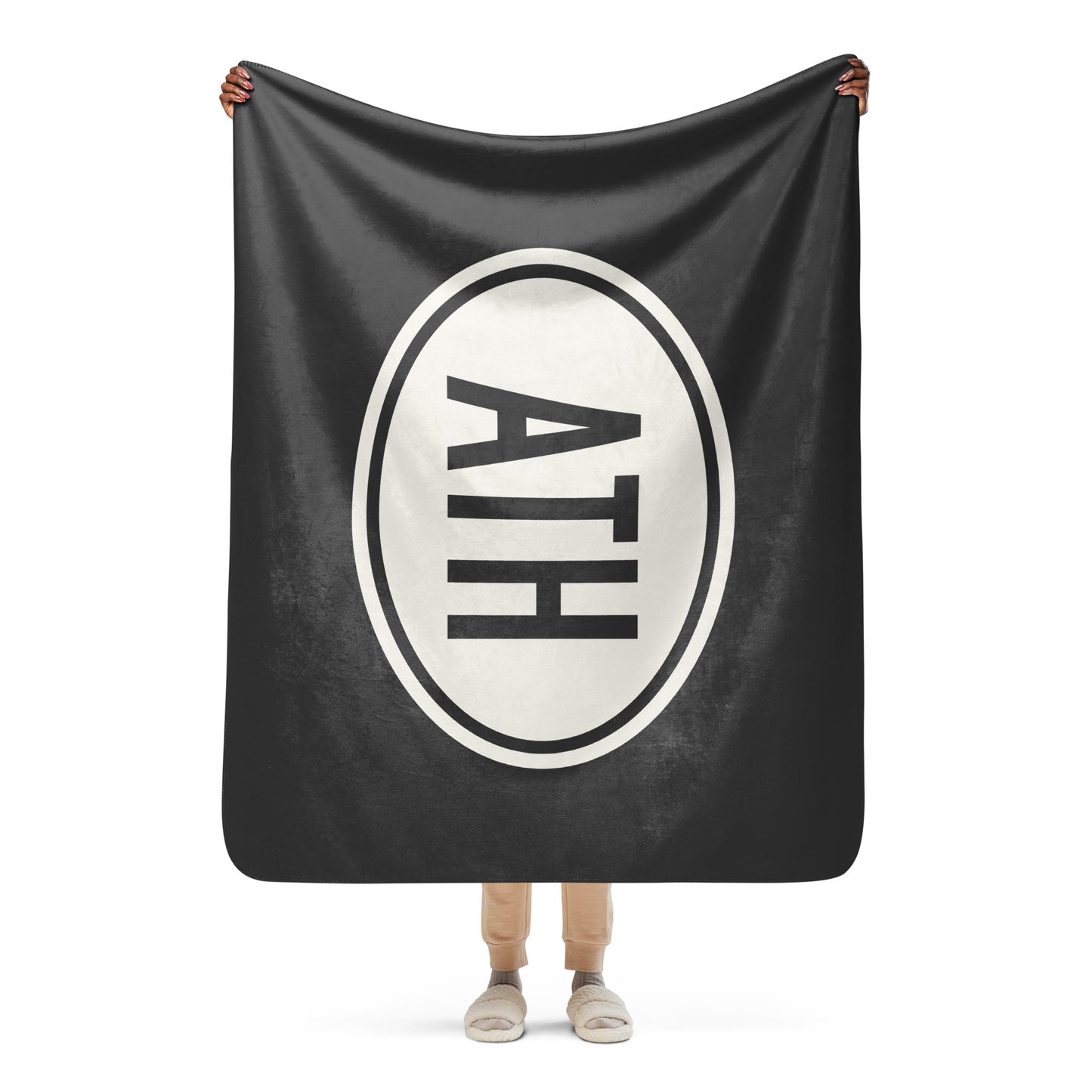 Unique Travel Gift Sherpa Blanket - White Oval • ATH Athens Souvenir • YHM Designs - Image 04