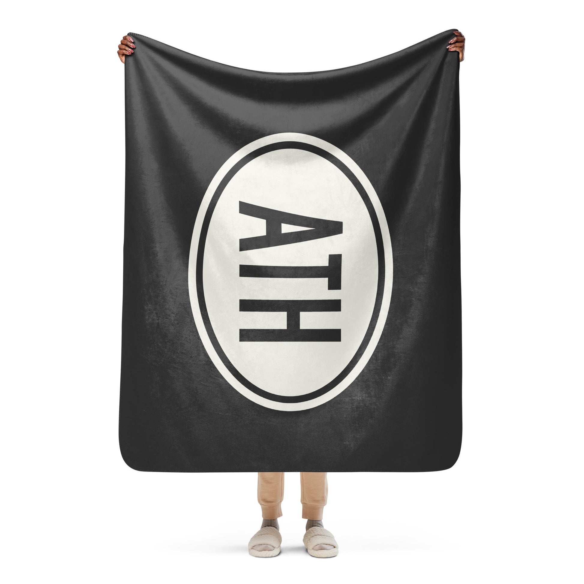 Unique Travel Gift Sherpa Blanket - White Oval • ATH Athens Souvenir • YHM Designs - Image 04