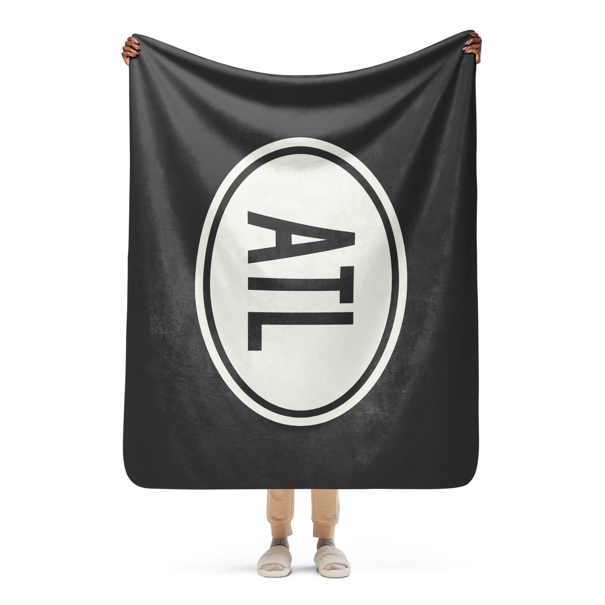 Unique Travel Gift Sherpa Blanket - White Oval • ATL Atlanta Souvenir • YHM Designs - Image 04