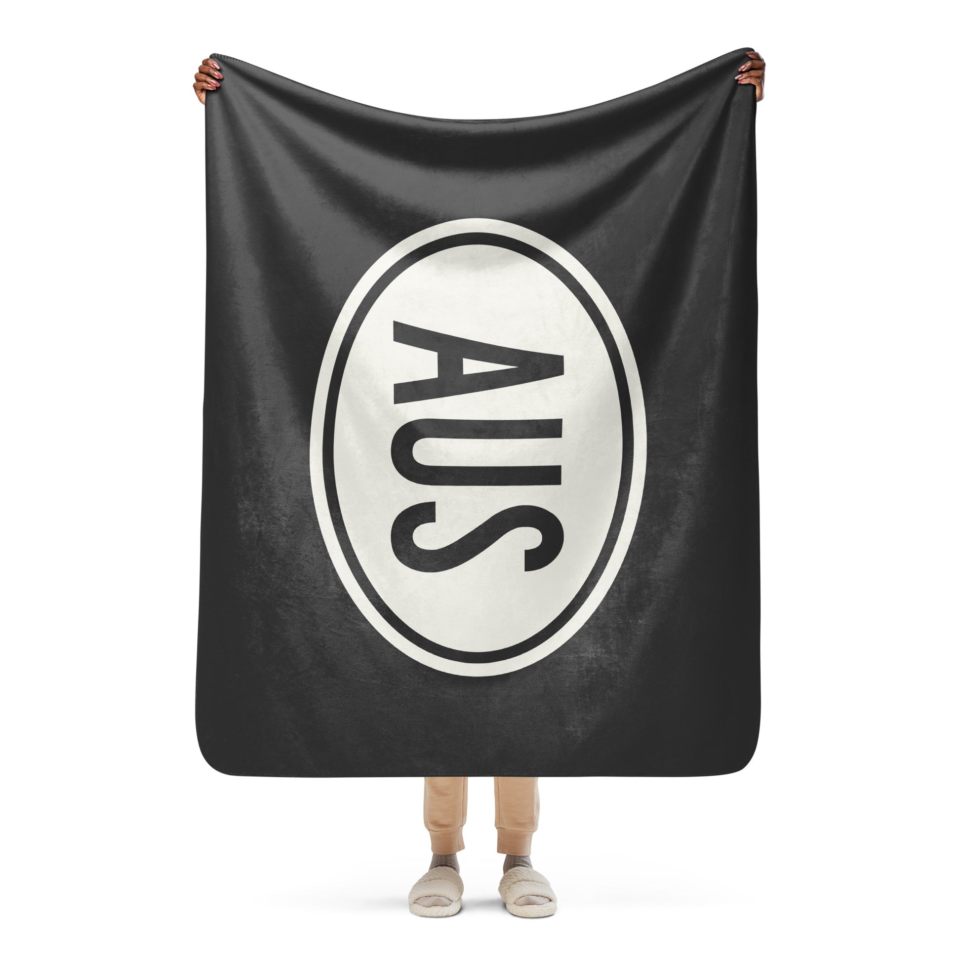 Unique Travel Gift Sherpa Blanket - White Oval • AUS Austin Souvenir • YHM Designs - Image 04