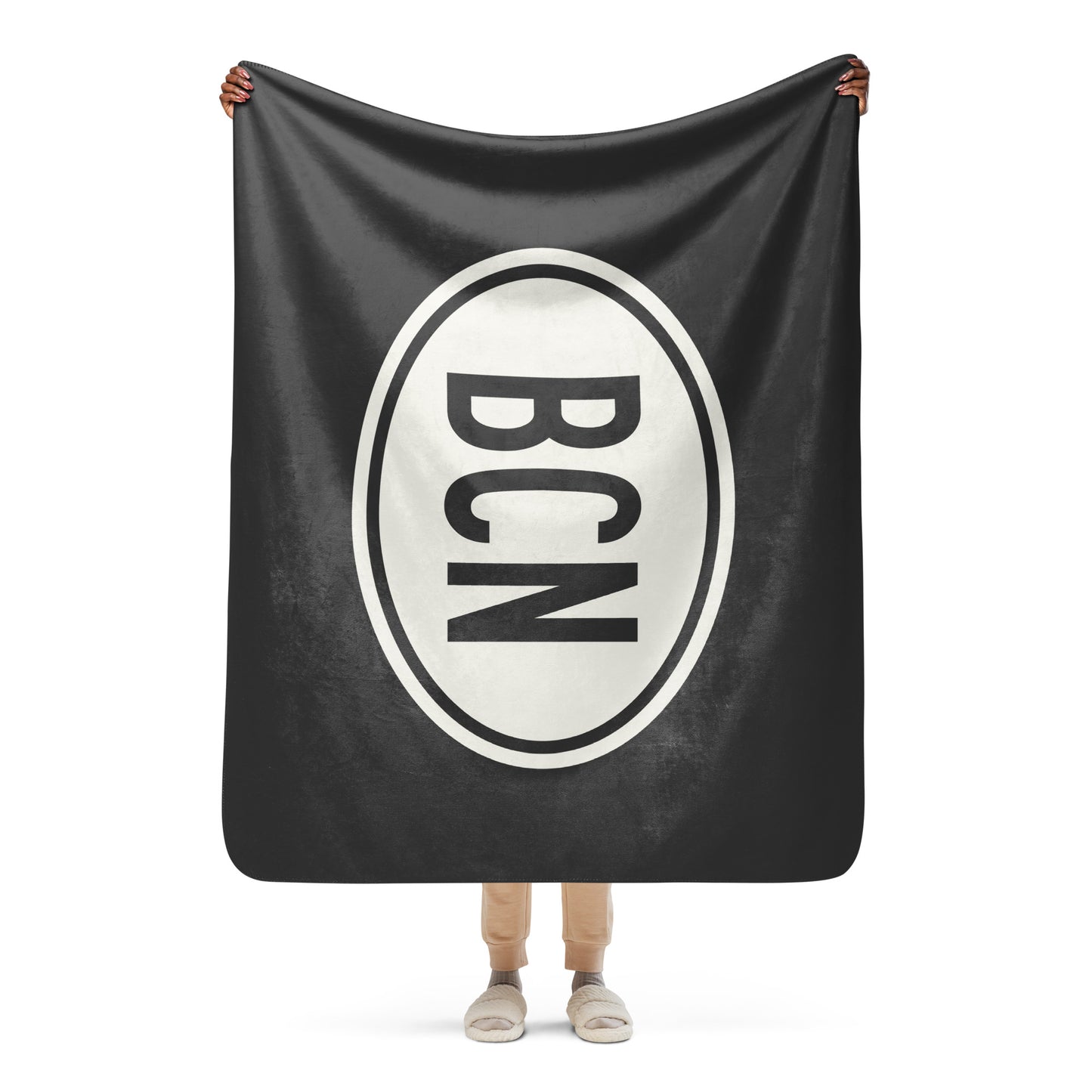 Unique Travel Gift Sherpa Blanket - White Oval • BCN Barcelona Souvenir • YHM Designs - Image 04