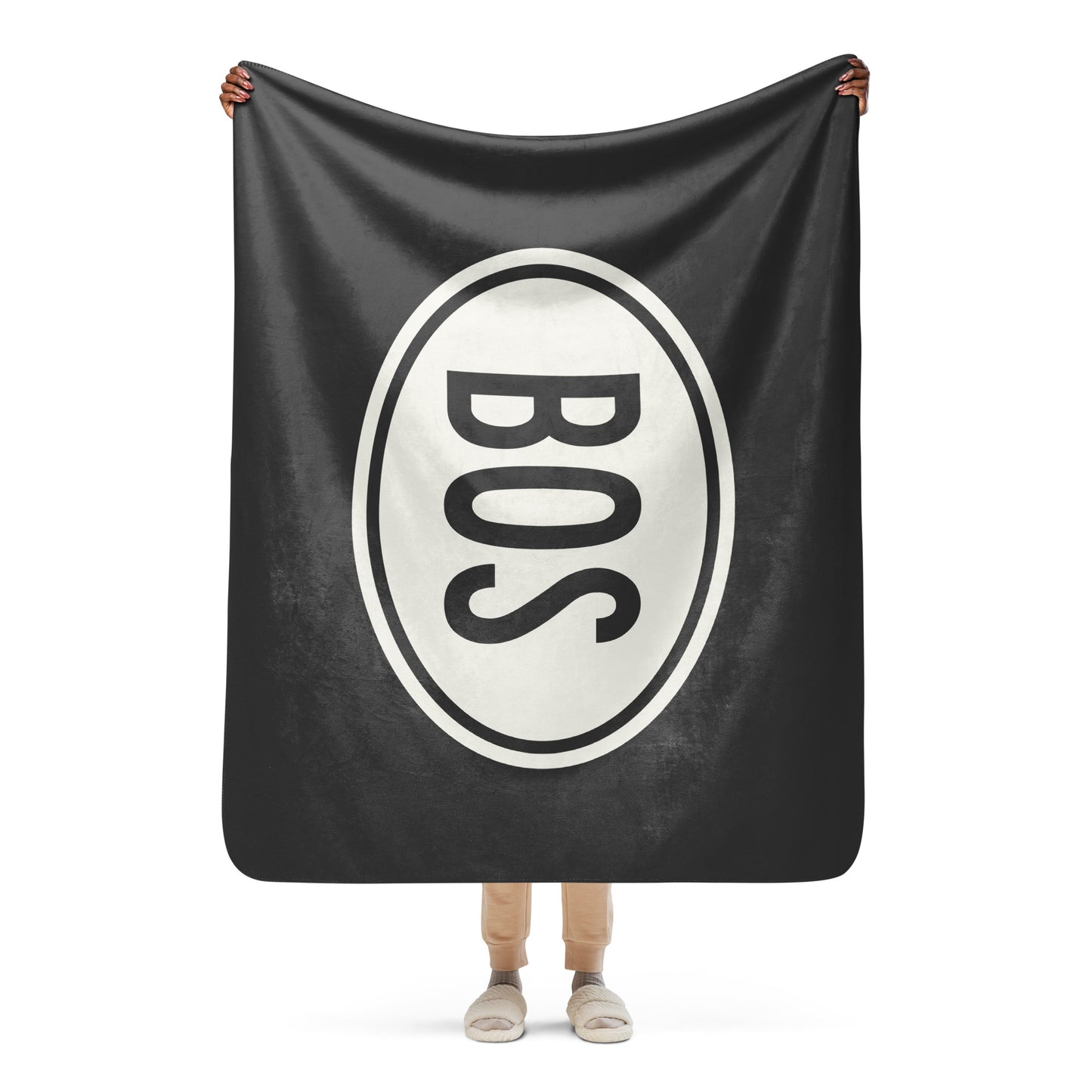 Unique Travel Gift Sherpa Blanket - White Oval • BOS Boston • YHM Designs - Image 04