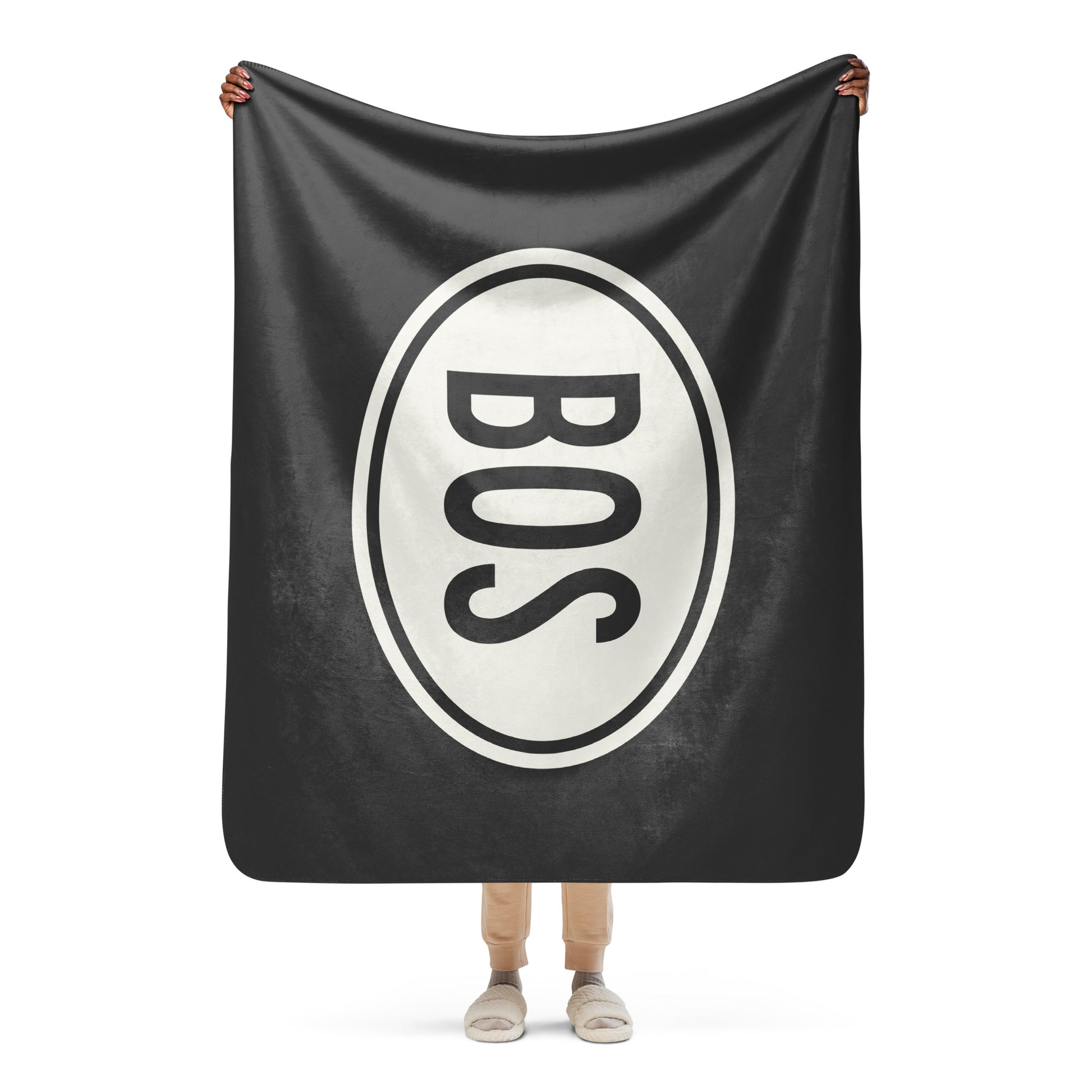 Unique Travel Gift Sherpa Blanket - White Oval • BOS Boston Souvenir • YHM Designs - Image 04