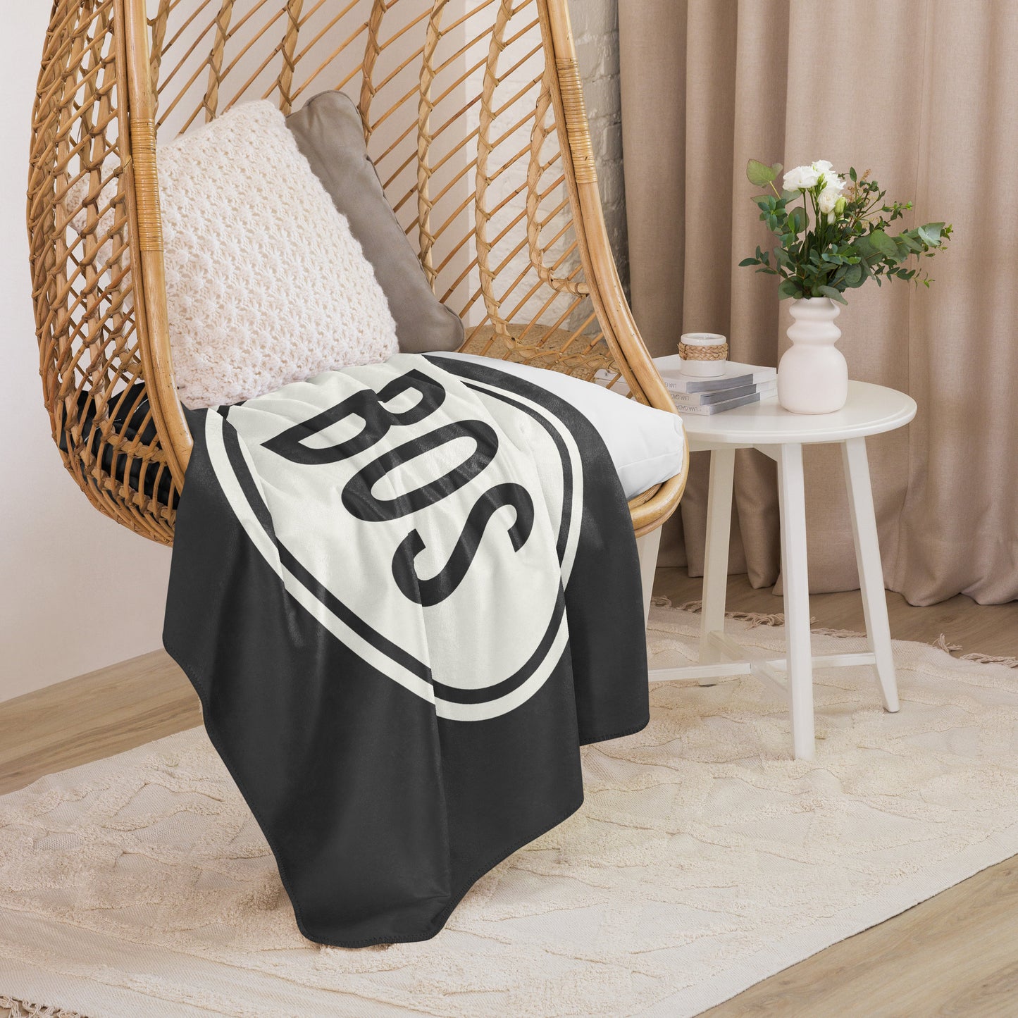 Unique Travel Gift Sherpa Blanket - White Oval • BOS Boston • YHM Designs - Image 06