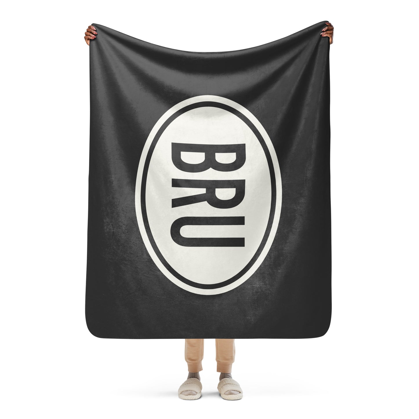 Unique Travel Gift Sherpa Blanket - White Oval • BRU Brussels Souvenir • YHM Designs - Image 04