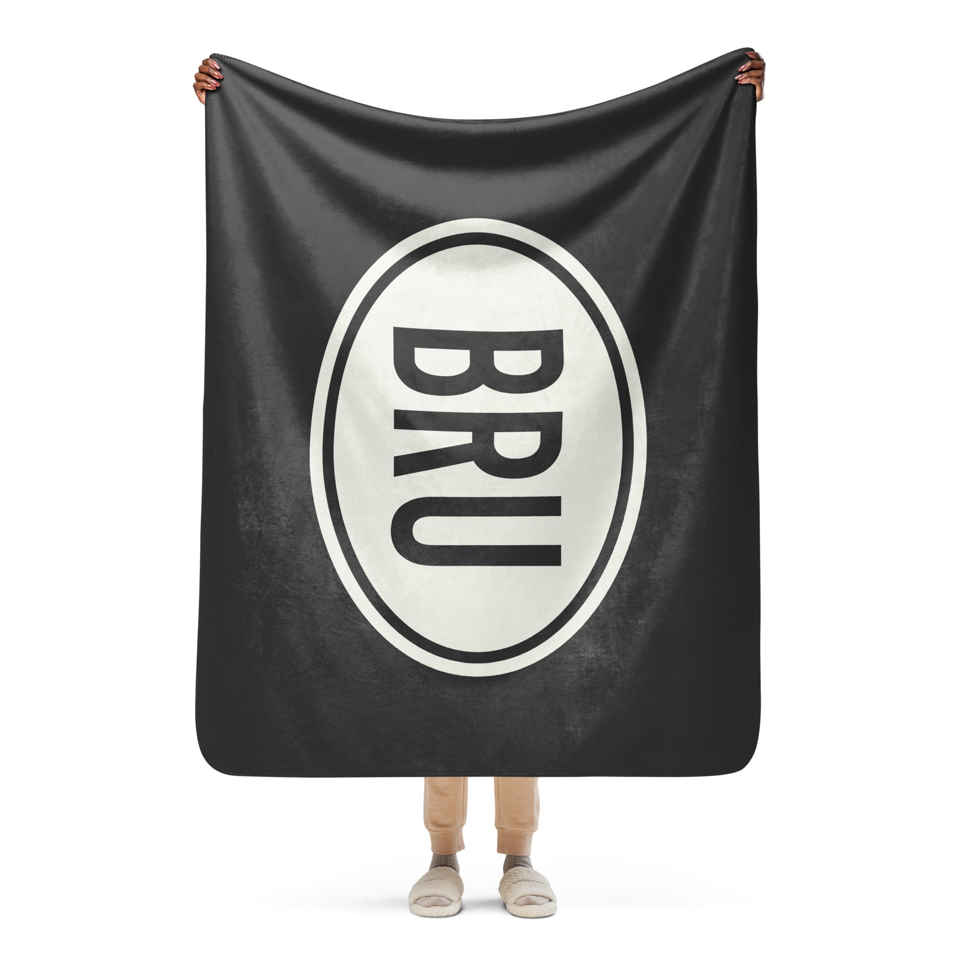 Unique Travel Gift Sherpa Blanket - White Oval • BRU Brussels Souvenir • YHM Designs - Image 04