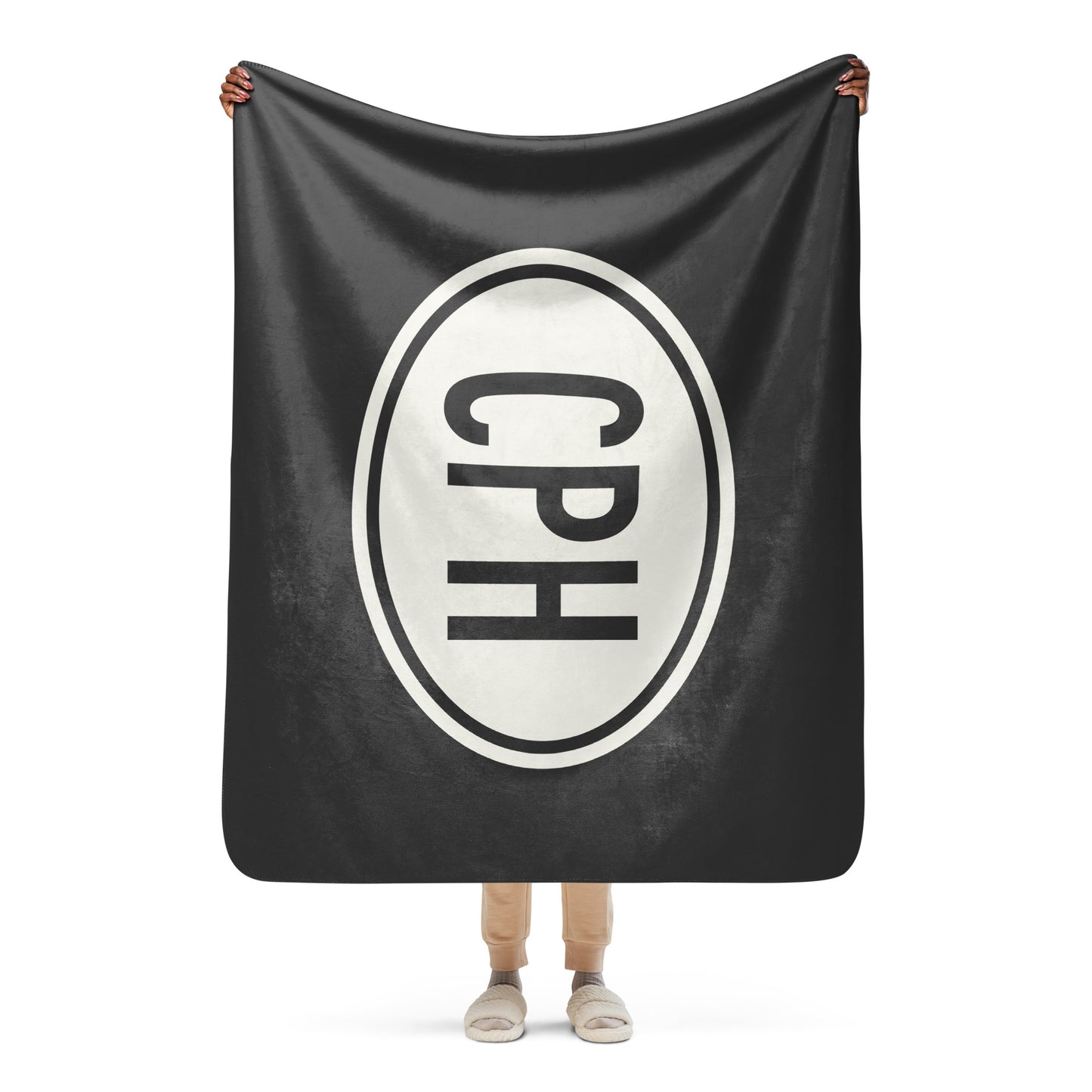 Unique Travel Gift Sherpa Blanket - White Oval • CPH Copenhagen Souvenir • YHM Designs - Image 04