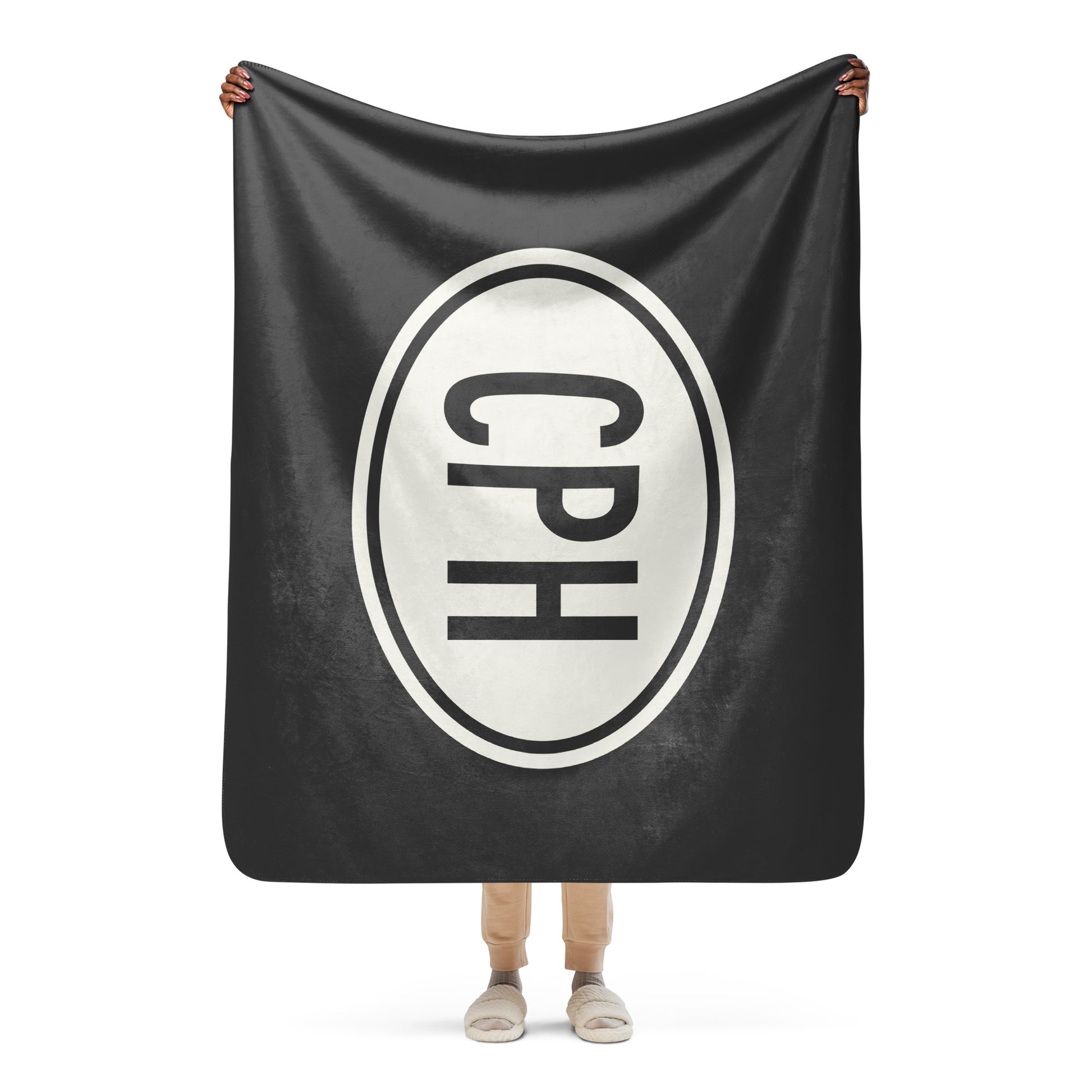 Unique Travel Gift Sherpa Blanket - White Oval • CPH Copenhagen Souvenir • YHM Designs - Image 04