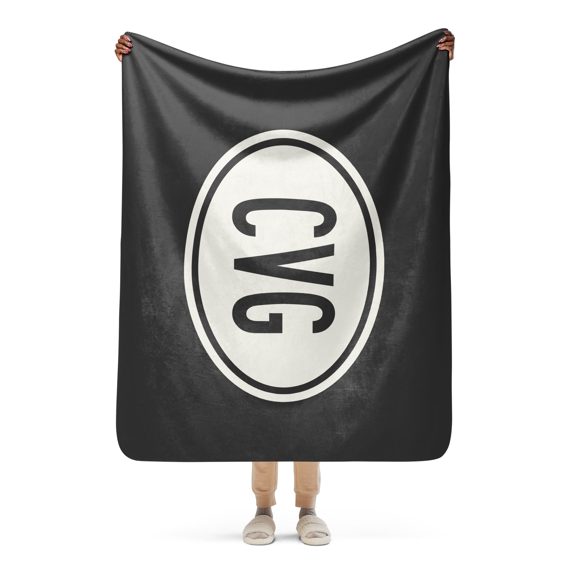 Unique Travel Gift Sherpa Blanket - White Oval • CVG Cincinnati Souvenir • YHM Designs - Image 04