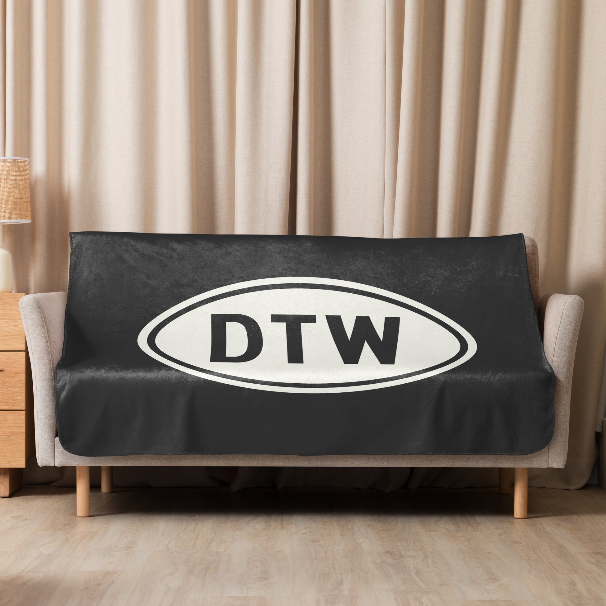 Unique Travel Gift Sherpa Blanket - White Oval • DTW Detroit • YHM Designs - Image 07