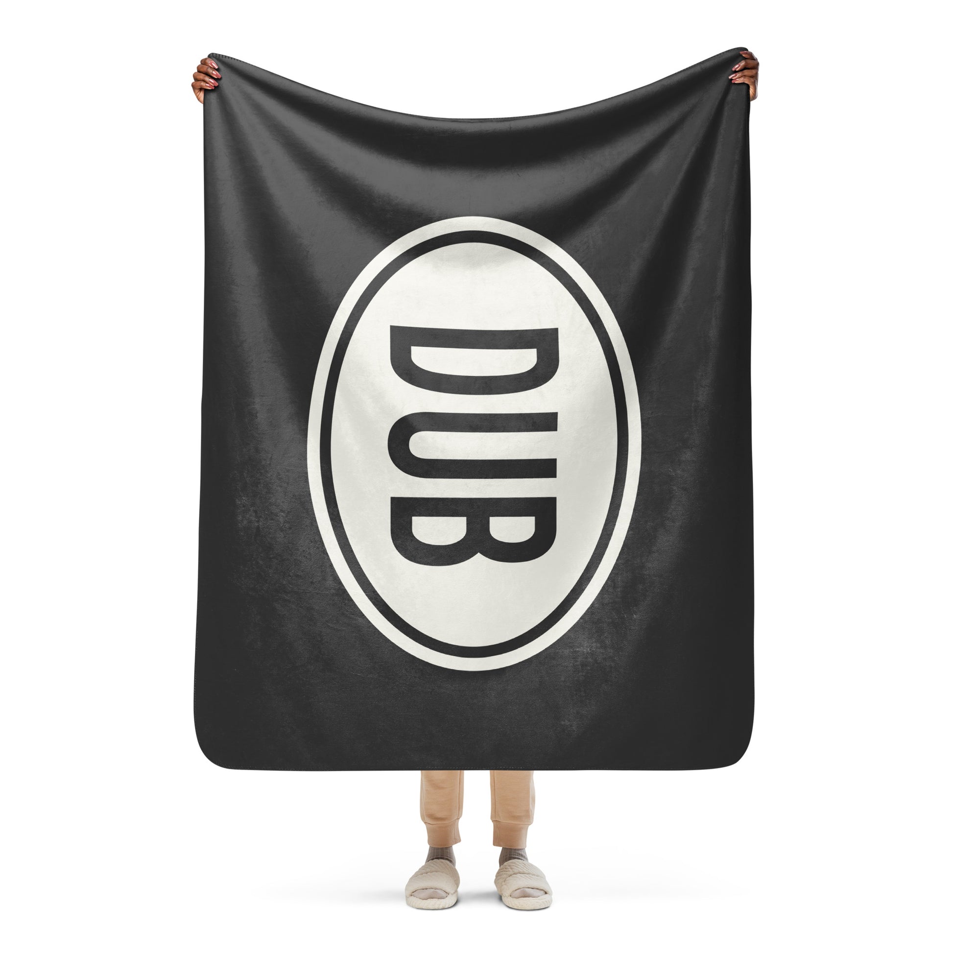 Unique Travel Gift Sherpa Blanket - White Oval • DUB Dublin Souvenir • YHM Designs - Image 02